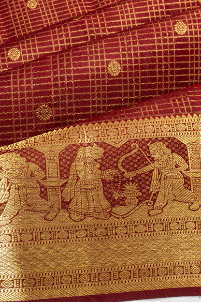 Kanchipuram Silk Checks And Butta Maroon Saree