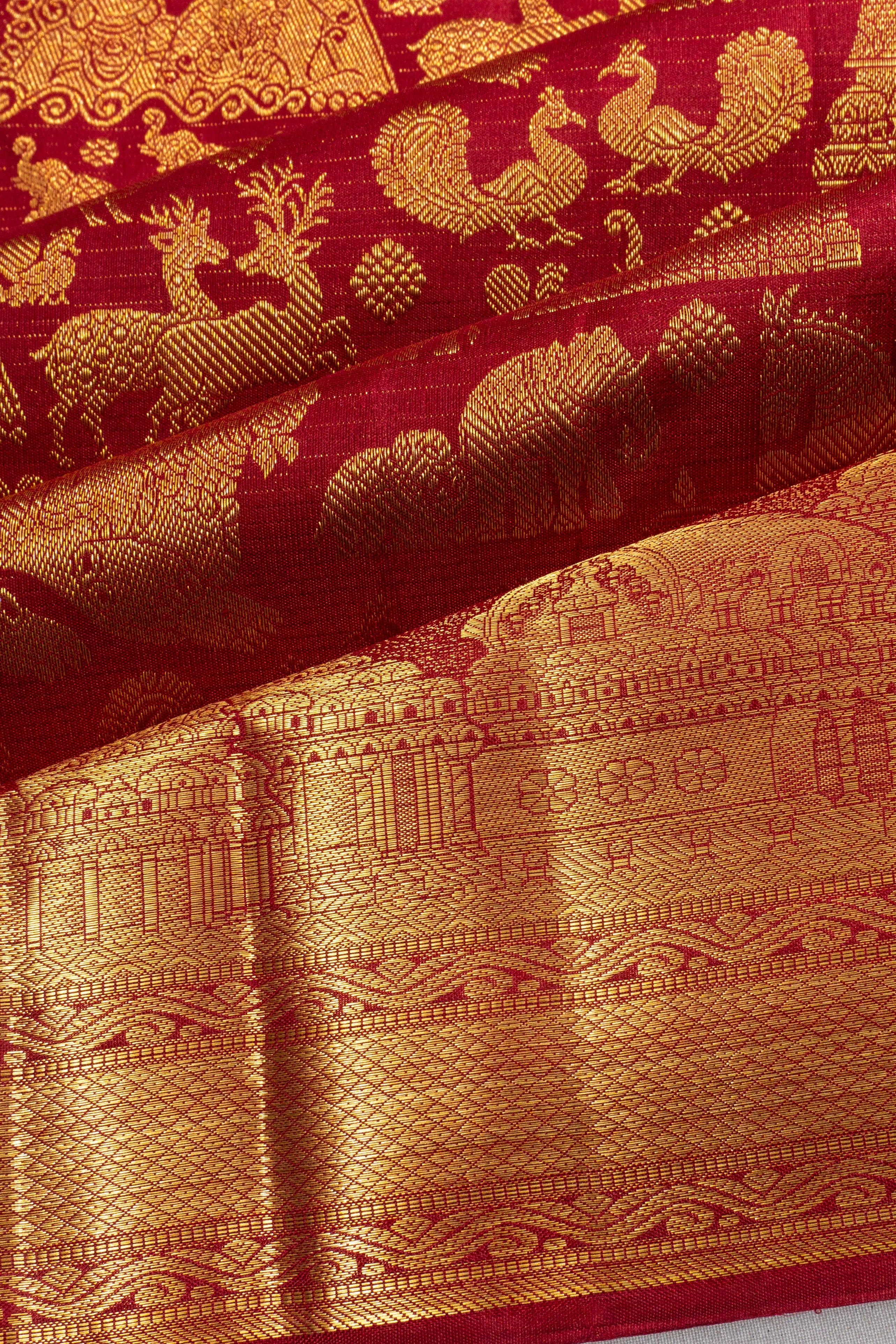 Kanchipuram Silk Brocade Maroon Saree