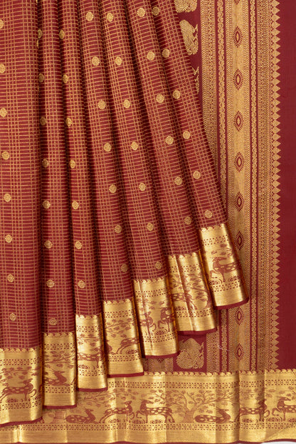 Kanchipuram Silk Checks And Butta Maroon Saree