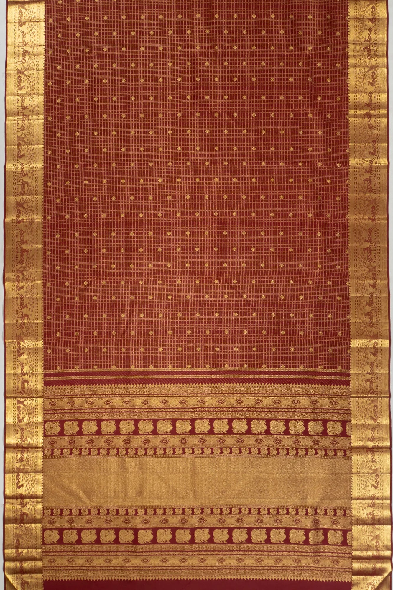 Kanchipuram Silk Checks And Butta Maroon Saree