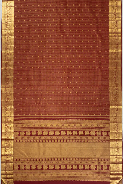 Kanchipuram Silk Checks And Butta Maroon Saree
