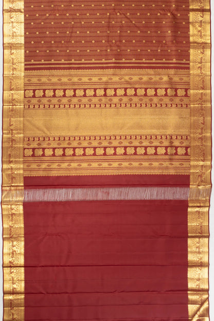 Kanchipuram Silk Checks And Butta Maroon Saree