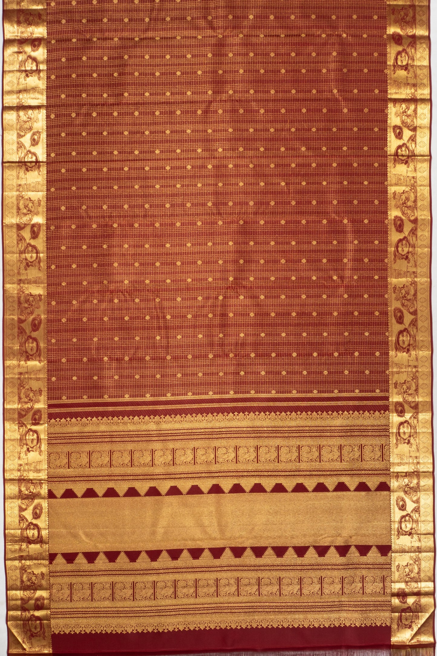 Kanchipuram Silk Checks And Butta Maroon Saree