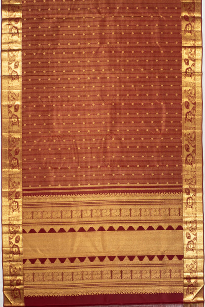 Kanchipuram Silk Checks And Butta Maroon Saree