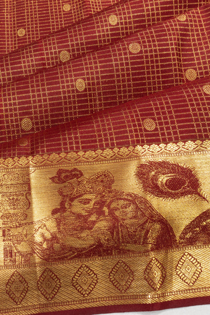 Kanchipuram Silk Checks And Butta Maroon Saree