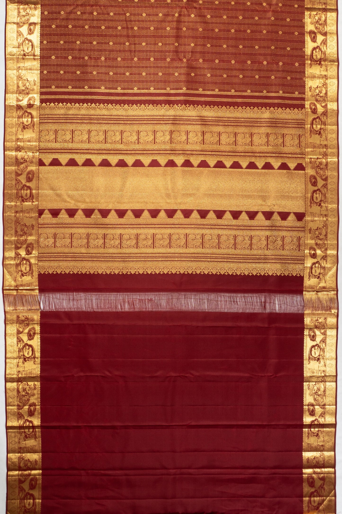 Kanchipuram Silk Checks And Butta Maroon Saree