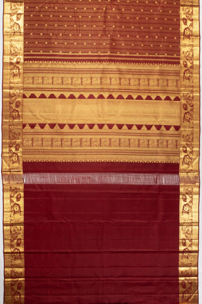 Kanchipuram Silk Checks And Butta Maroon Saree