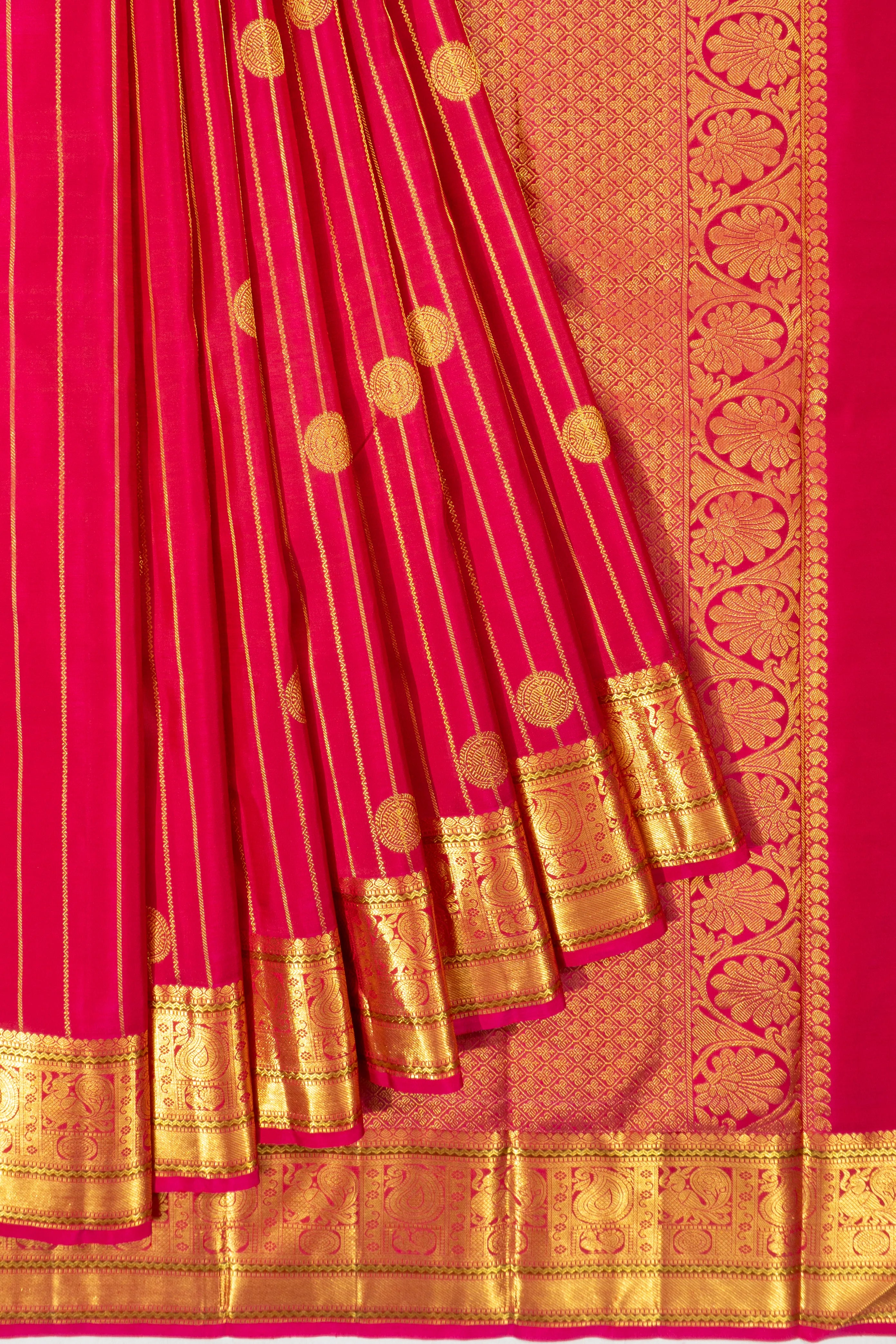 Kanchipuram Silk Vertical Lines And Butta Pink Saree