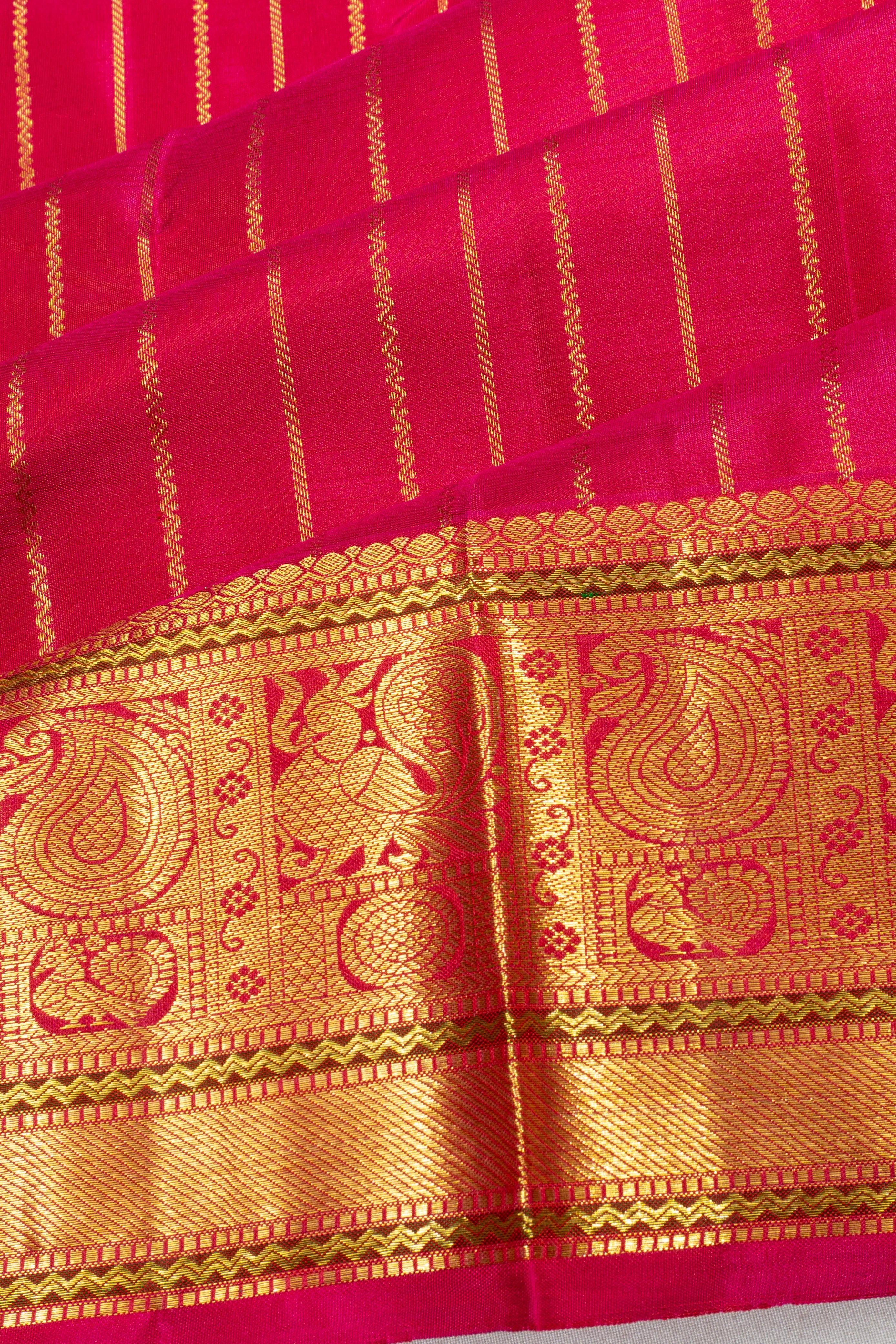 Kanchipuram Silk Vertical Lines And Butta Pink Saree