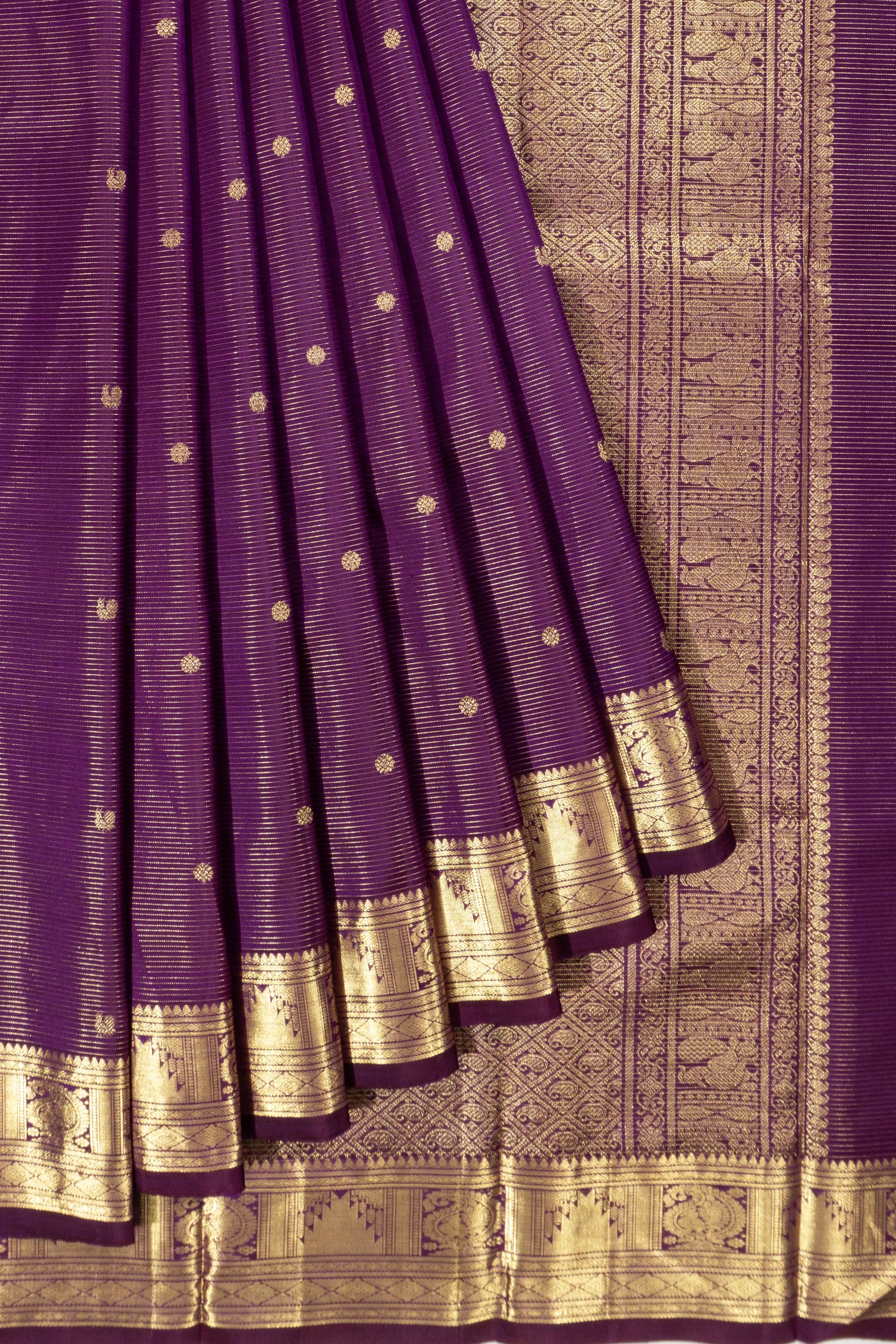 Kanchipuram Silk Oosi Lines And Butta Purple Saree