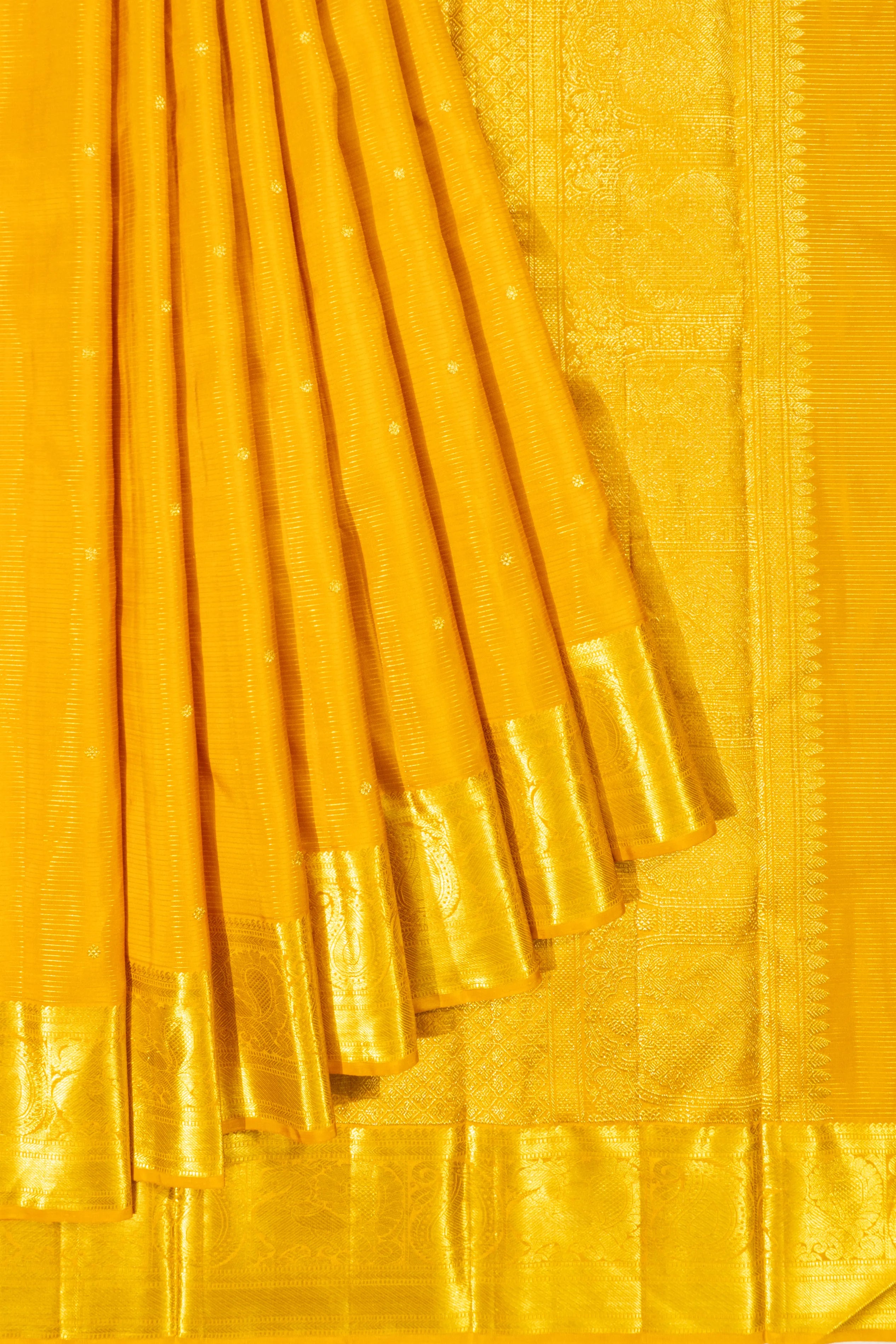 Kanchipuram Silk Oosi Lines And Butta Yellow Saree