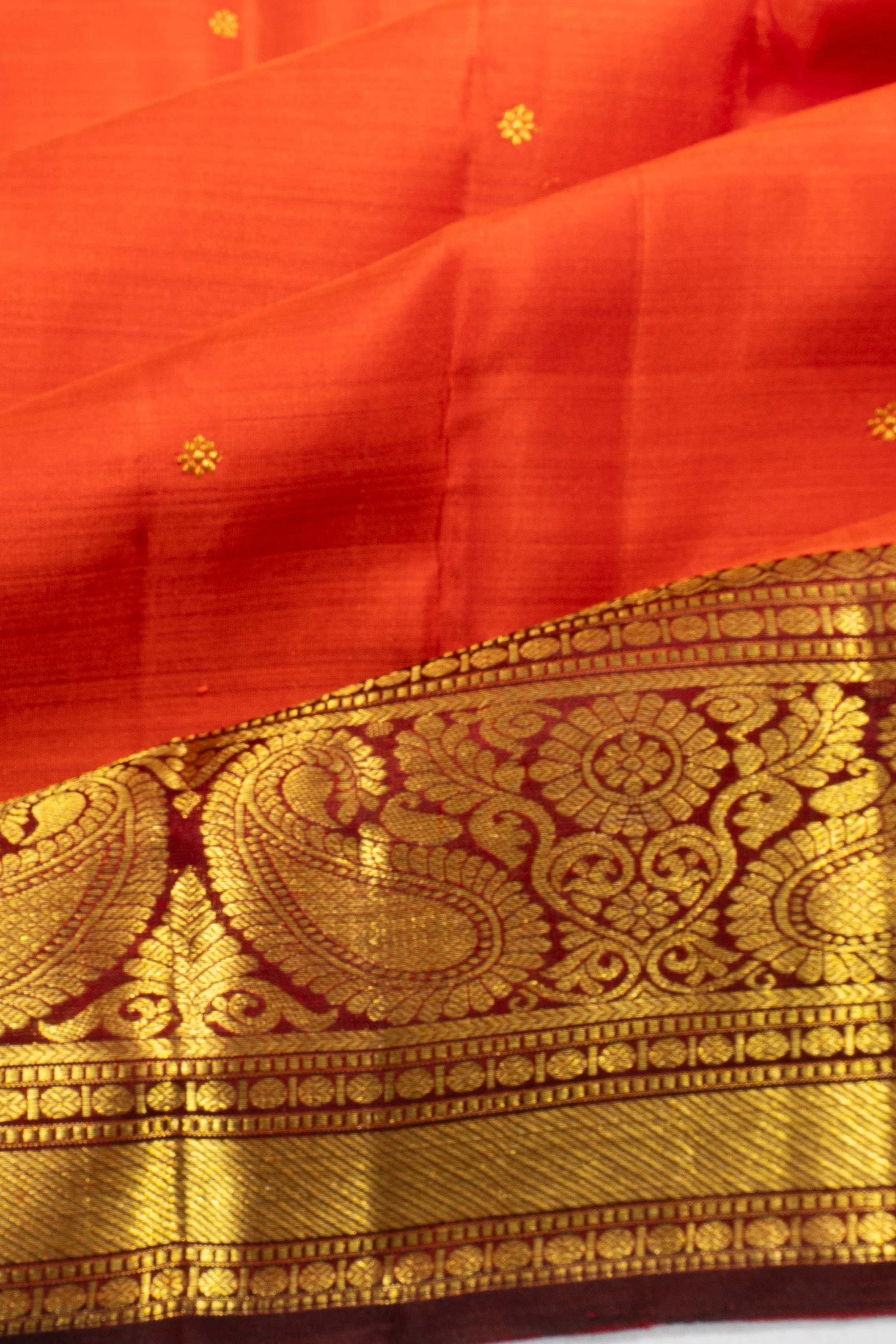 Kanchipuram Silk Butta Rust Orange Saree