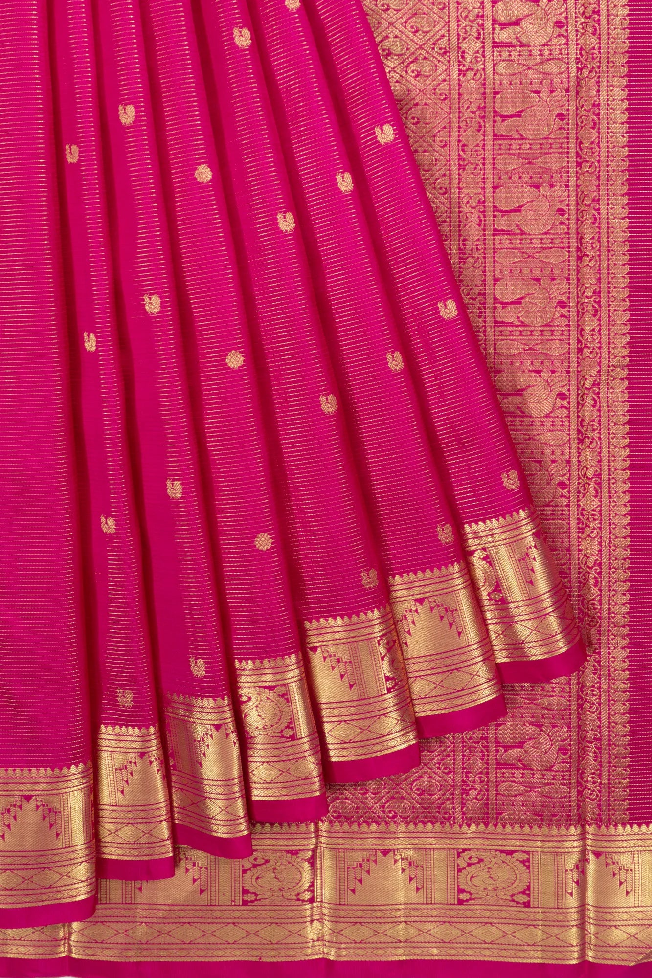 Kanchipuram Silk Oosi Lines And Butta Rani Pink Saree