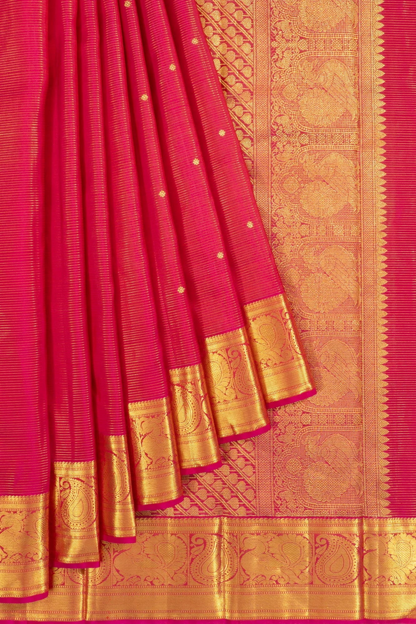 Kanchipuram Silk Oosi Lines And Butta Pink Saree