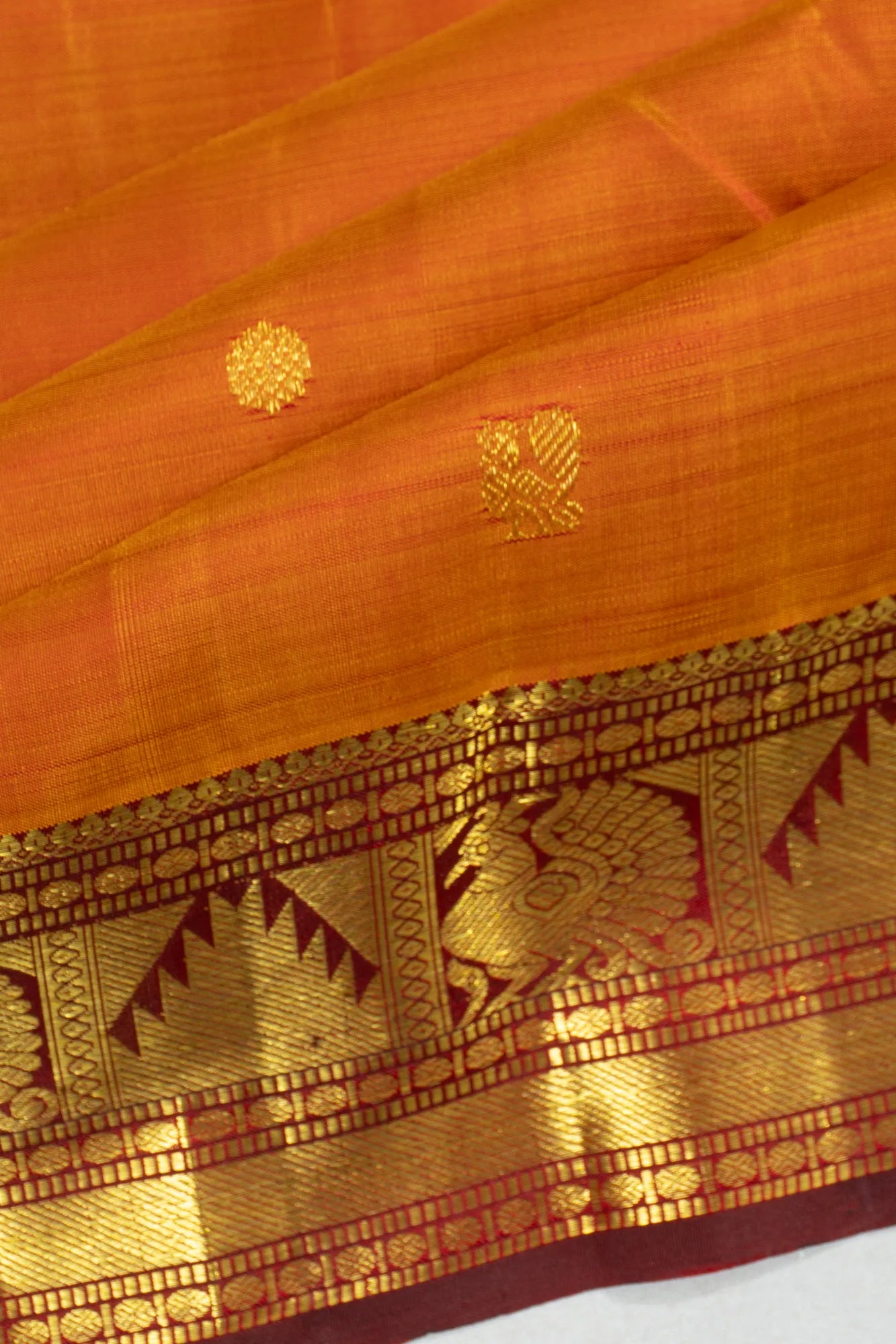 Kanchipuram Silk Butta Rust Orange Saree