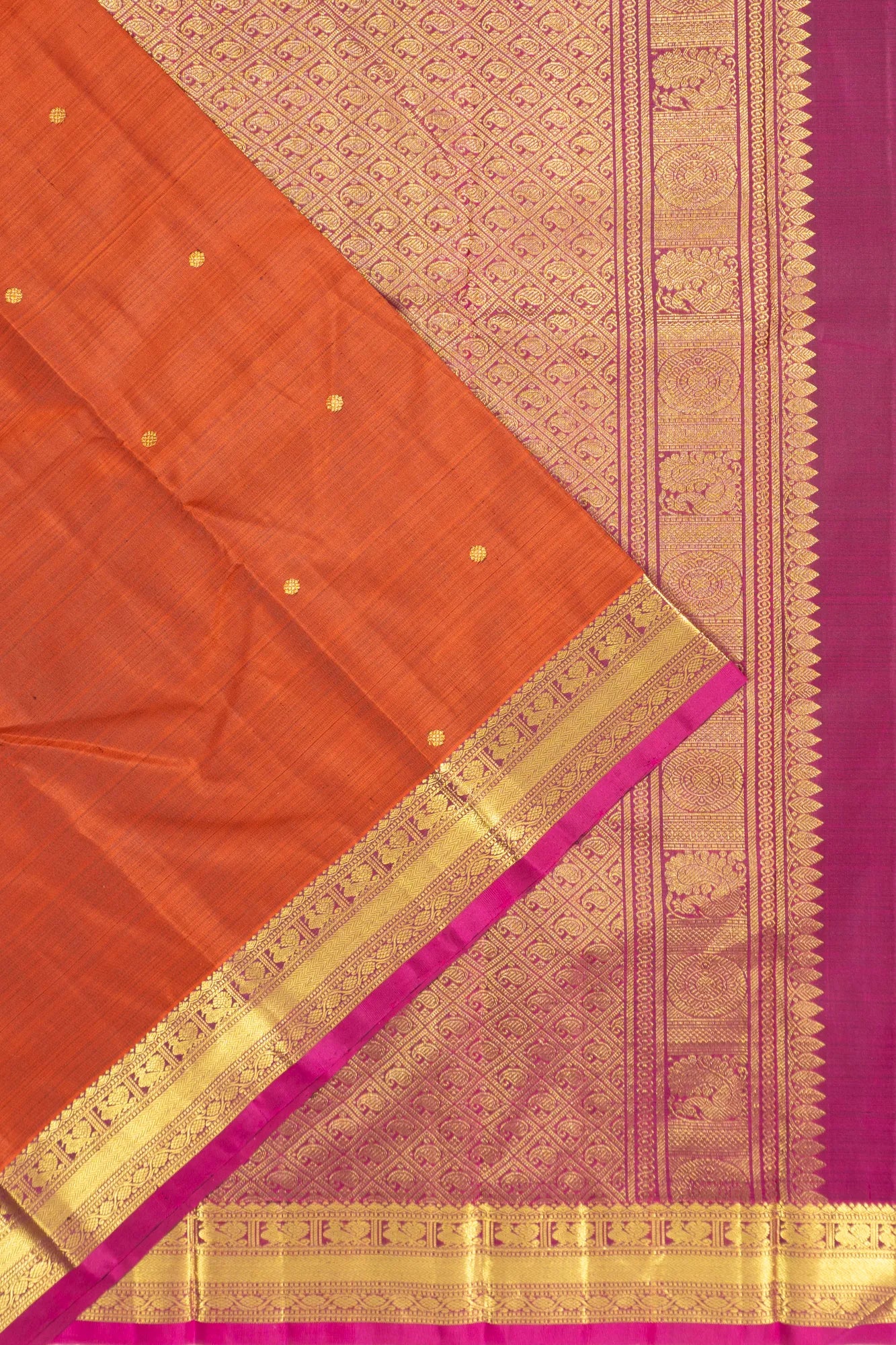Kanchipuram Silk Butta Rust Orange Saree