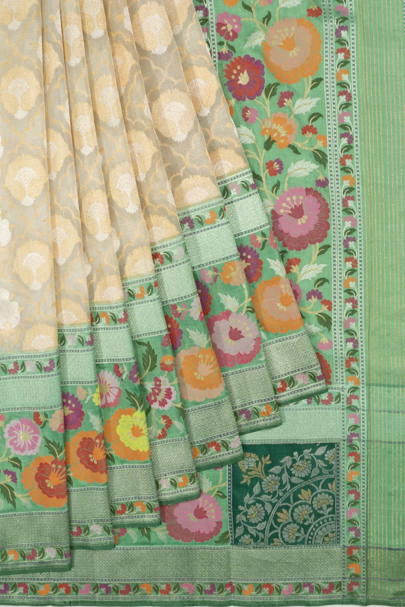 Banarasi Kora Organza Jamdani Jaal Cream Saree