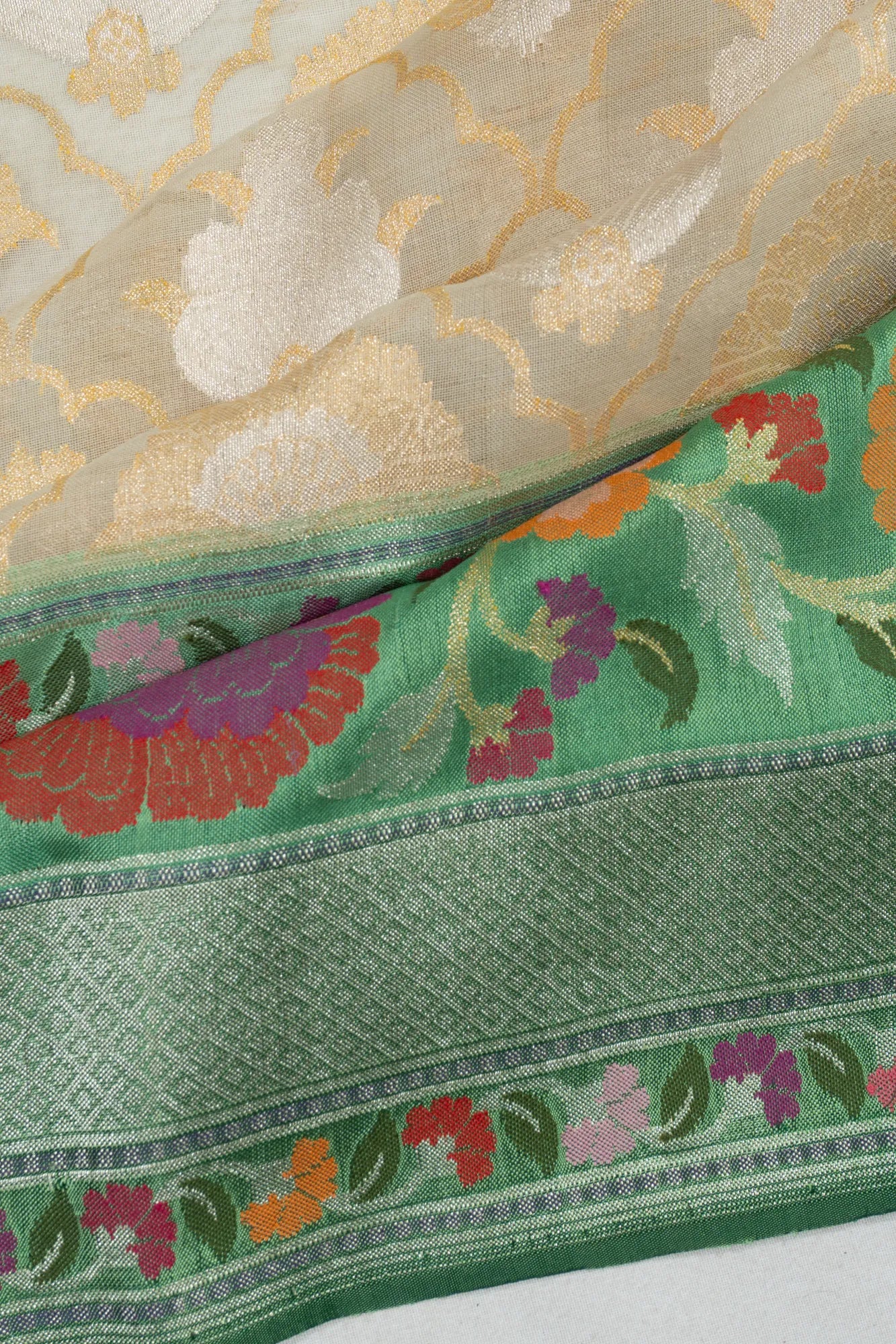 Banarasi Kora Organza Jamdani Jaal Cream Saree