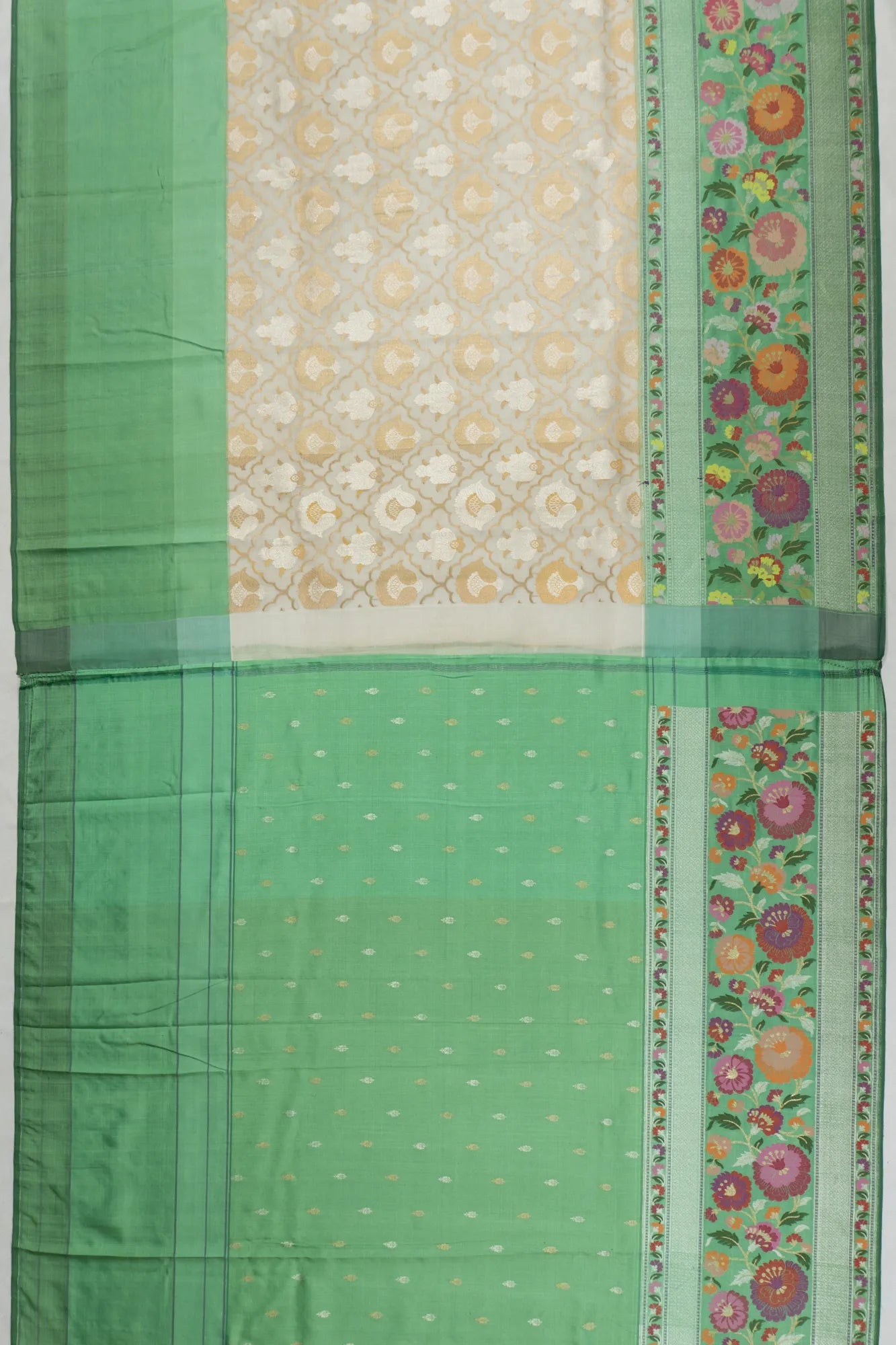 Banarasi Kora Organza Jamdani Jaal Cream Saree