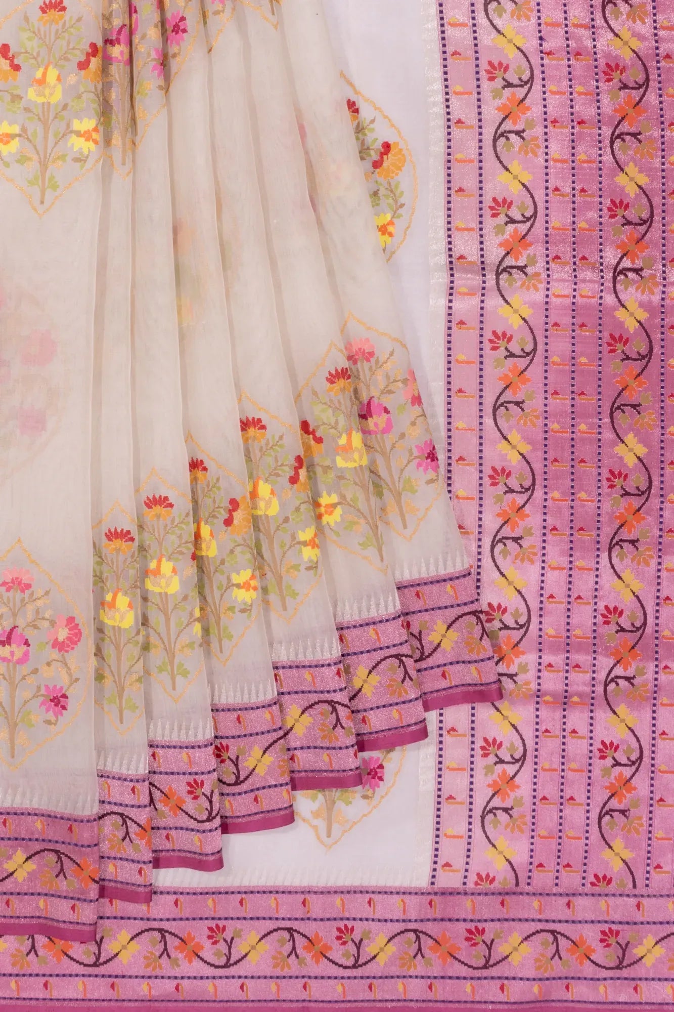 Banarasi Kora Organza Jamdani Butta White Saree