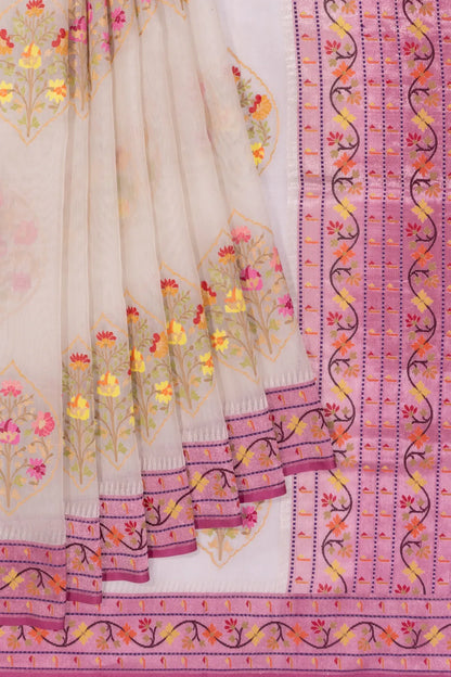 Banarasi Kora Organza Jamdani Butta White Saree