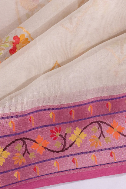 Banarasi Kora Organza Jamdani Butta White Saree