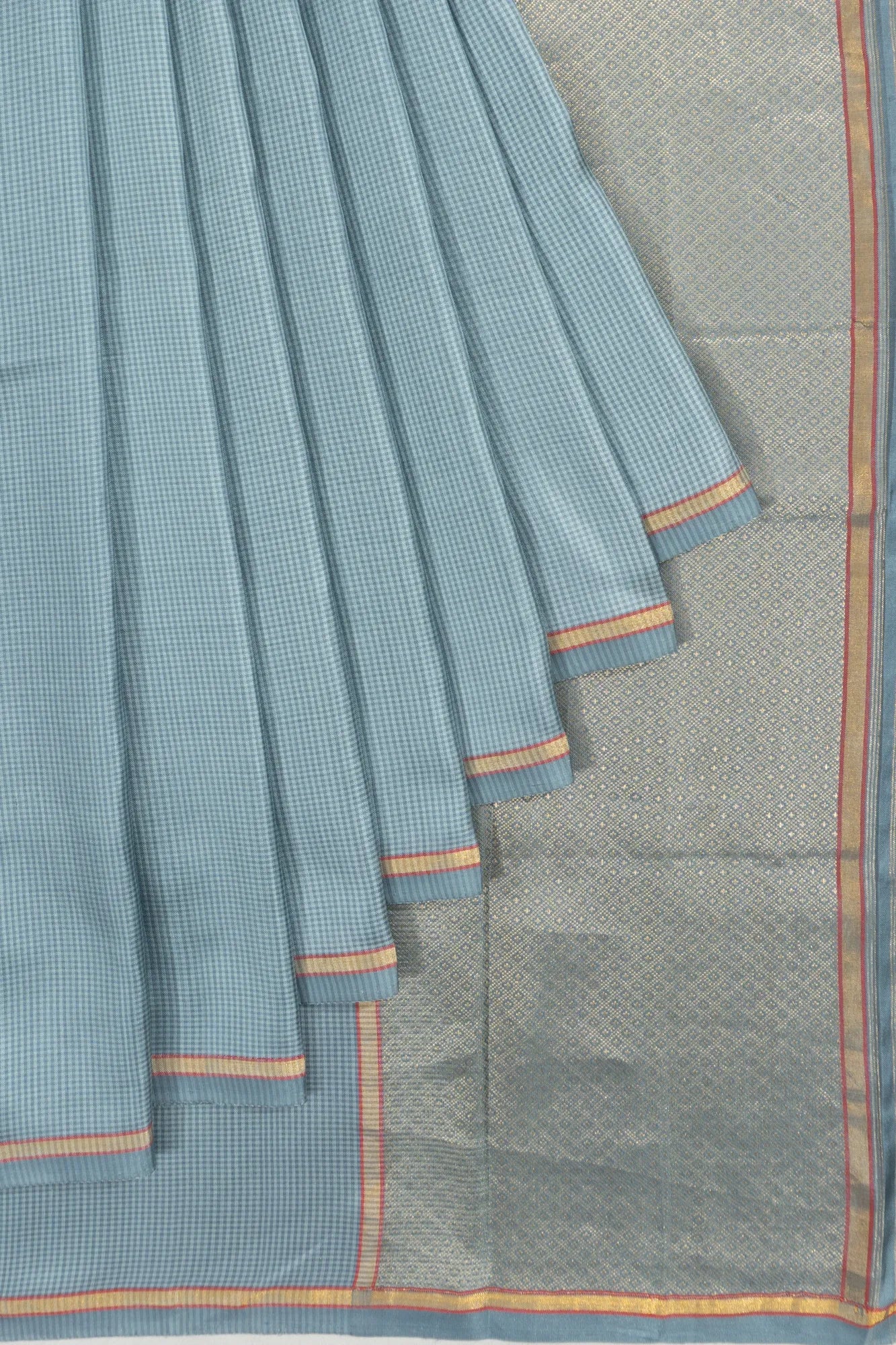 Banarasi Silk Checks Pastel Blue Saree With Butta Blouse