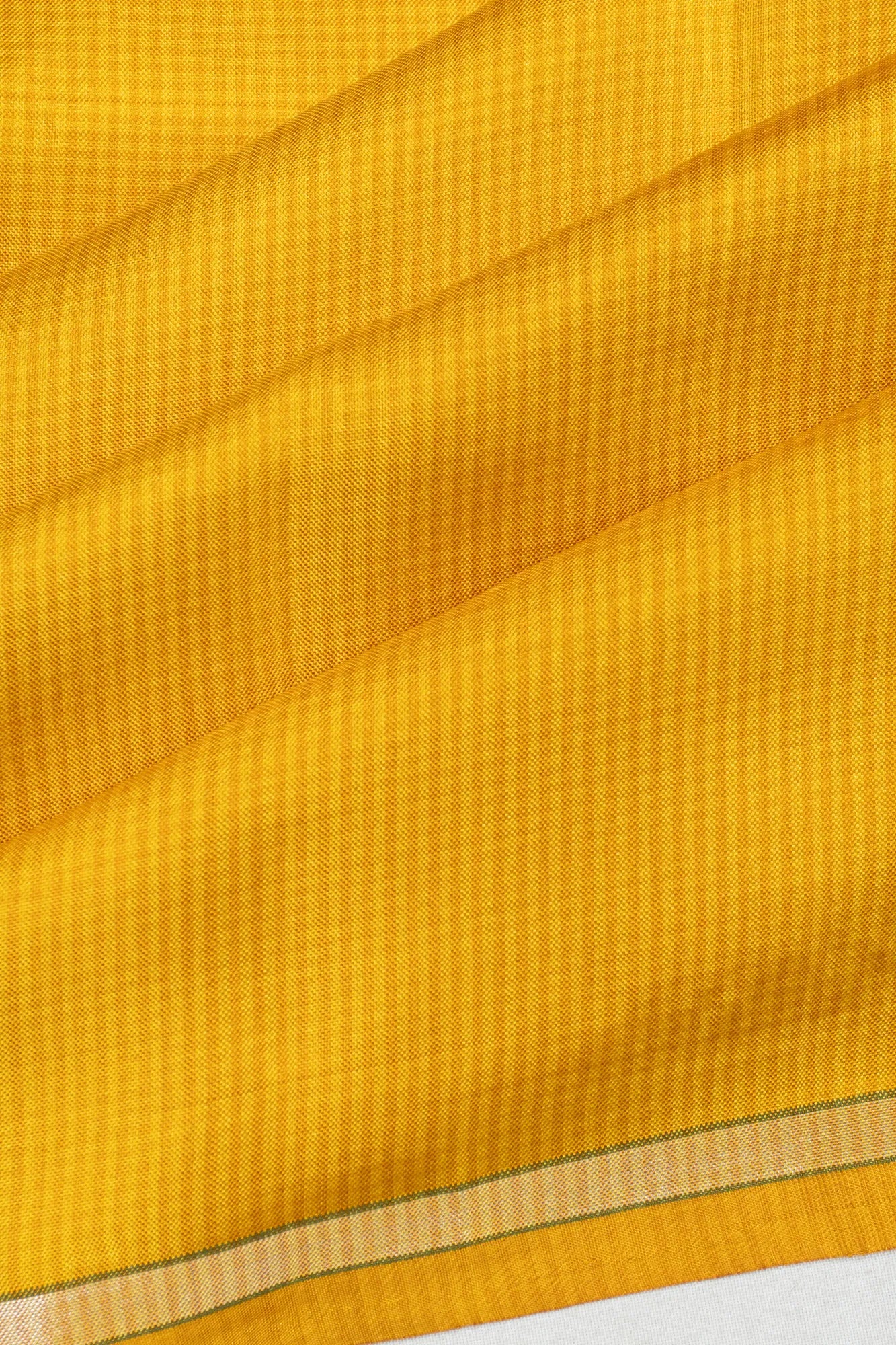 Banarasi Silk Checks Yellow Saree With Butta Blouse