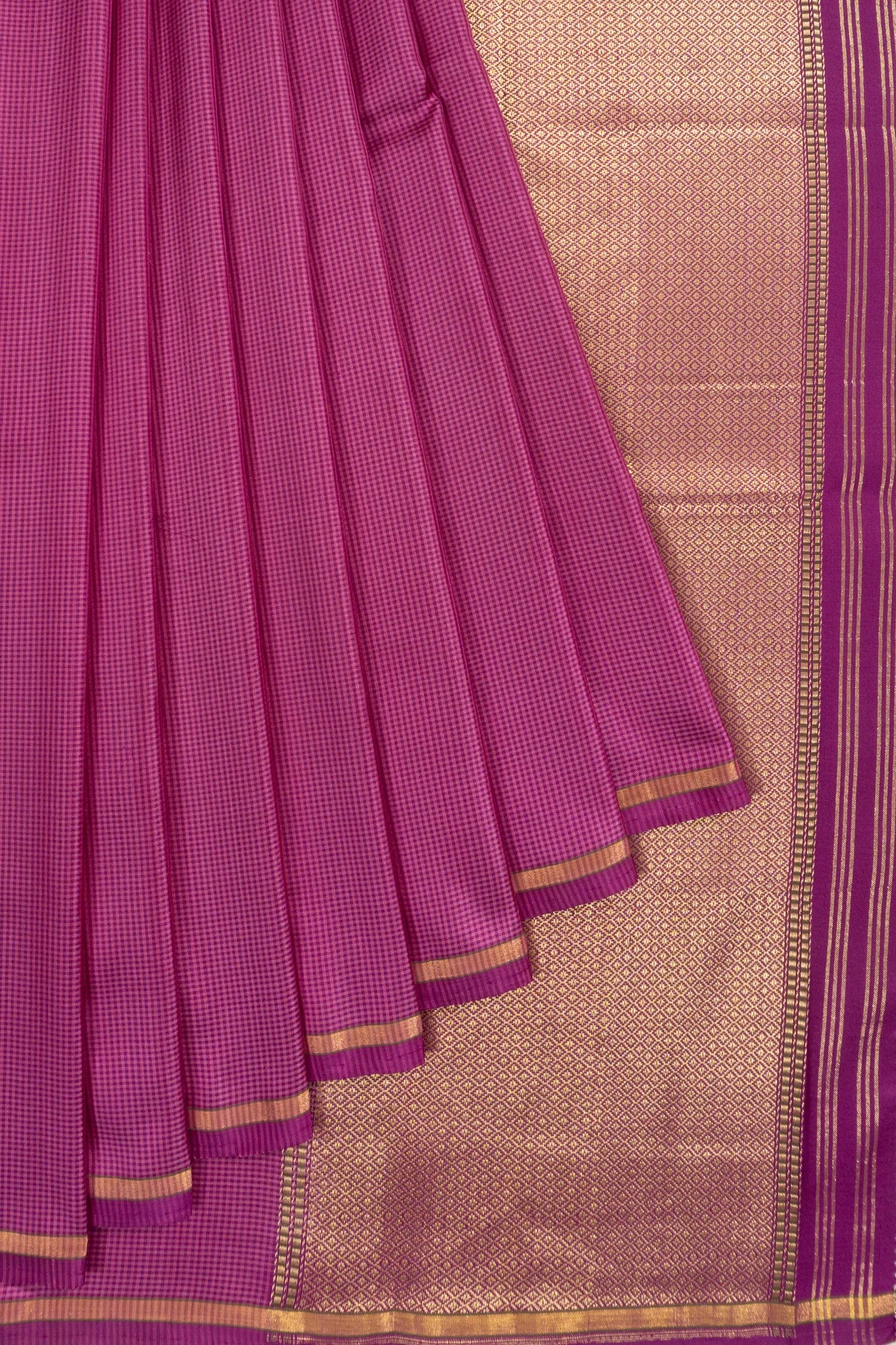 Banarasi Silk Checks Rani Pink Saree With Butta Blouse