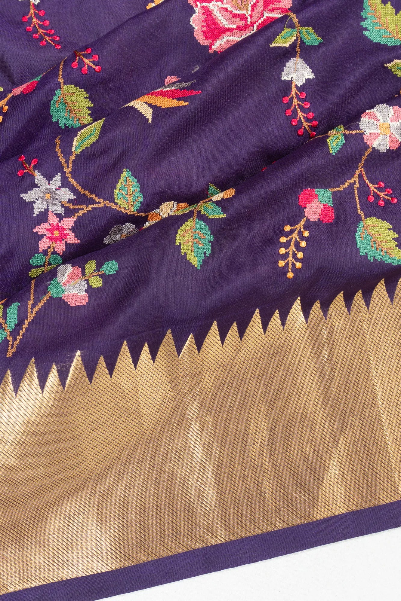 Kanchipuram Silk Embroidery Jaal Violet Saree