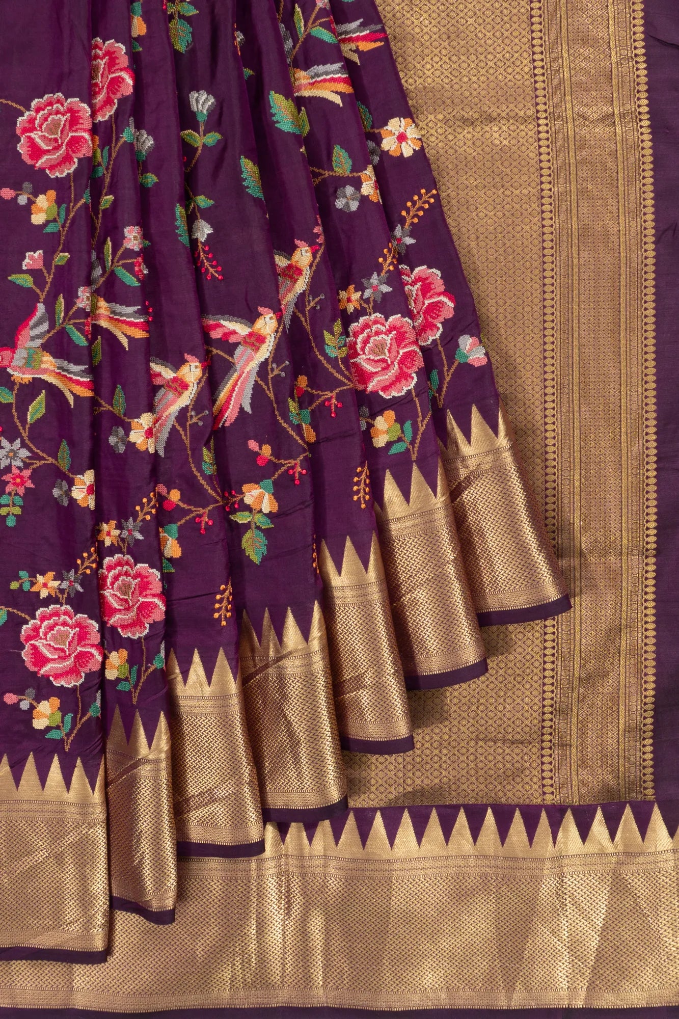 Kanchipuram Silk Embroidery Jaal Purple Saree