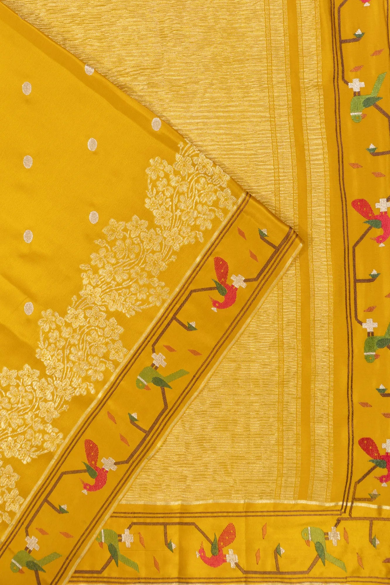 Crepe Georgette Butta Yellow Saree With Embroidery Border