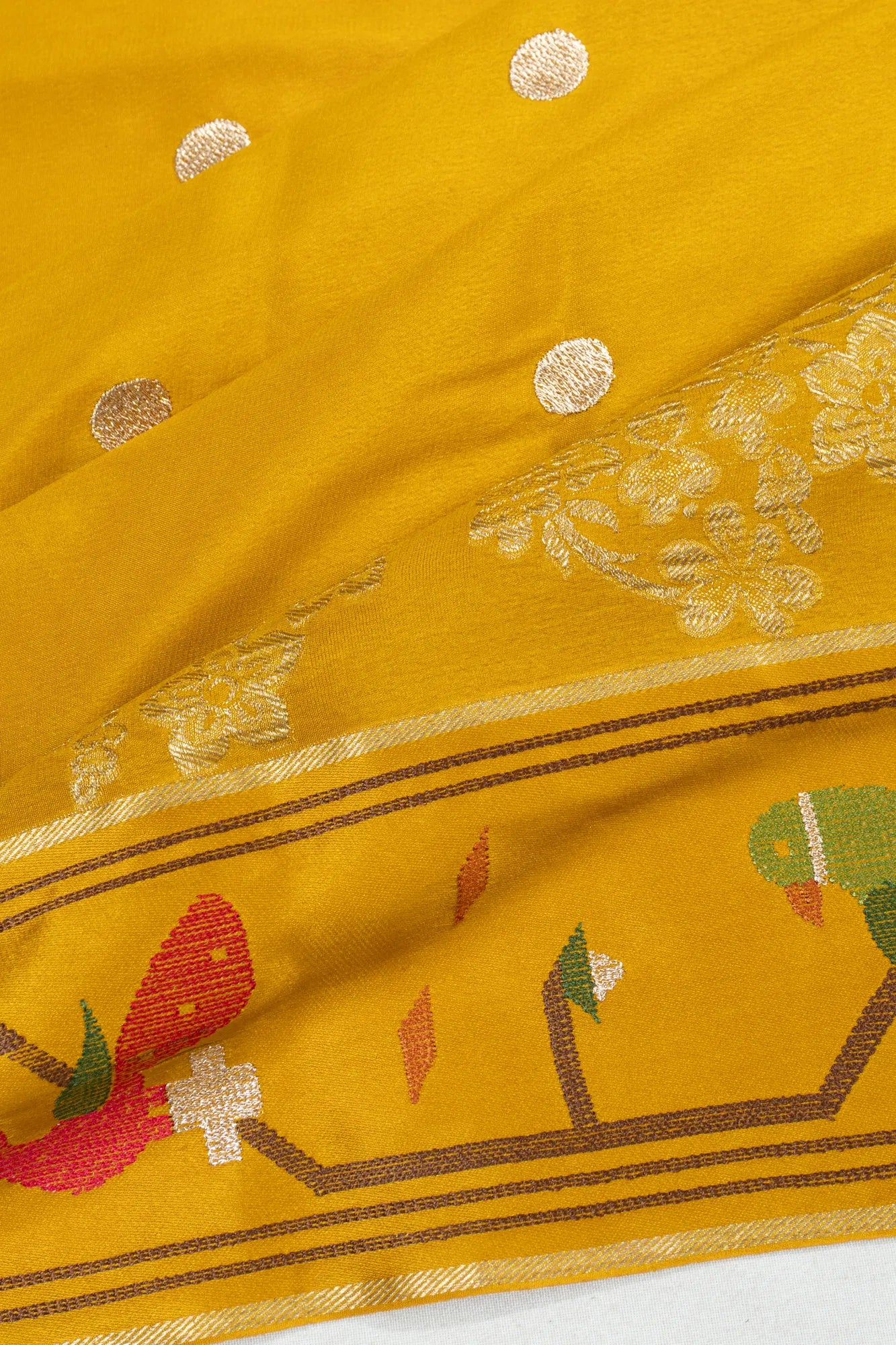 Crepe Georgette Butta Yellow Saree With Embroidery Border