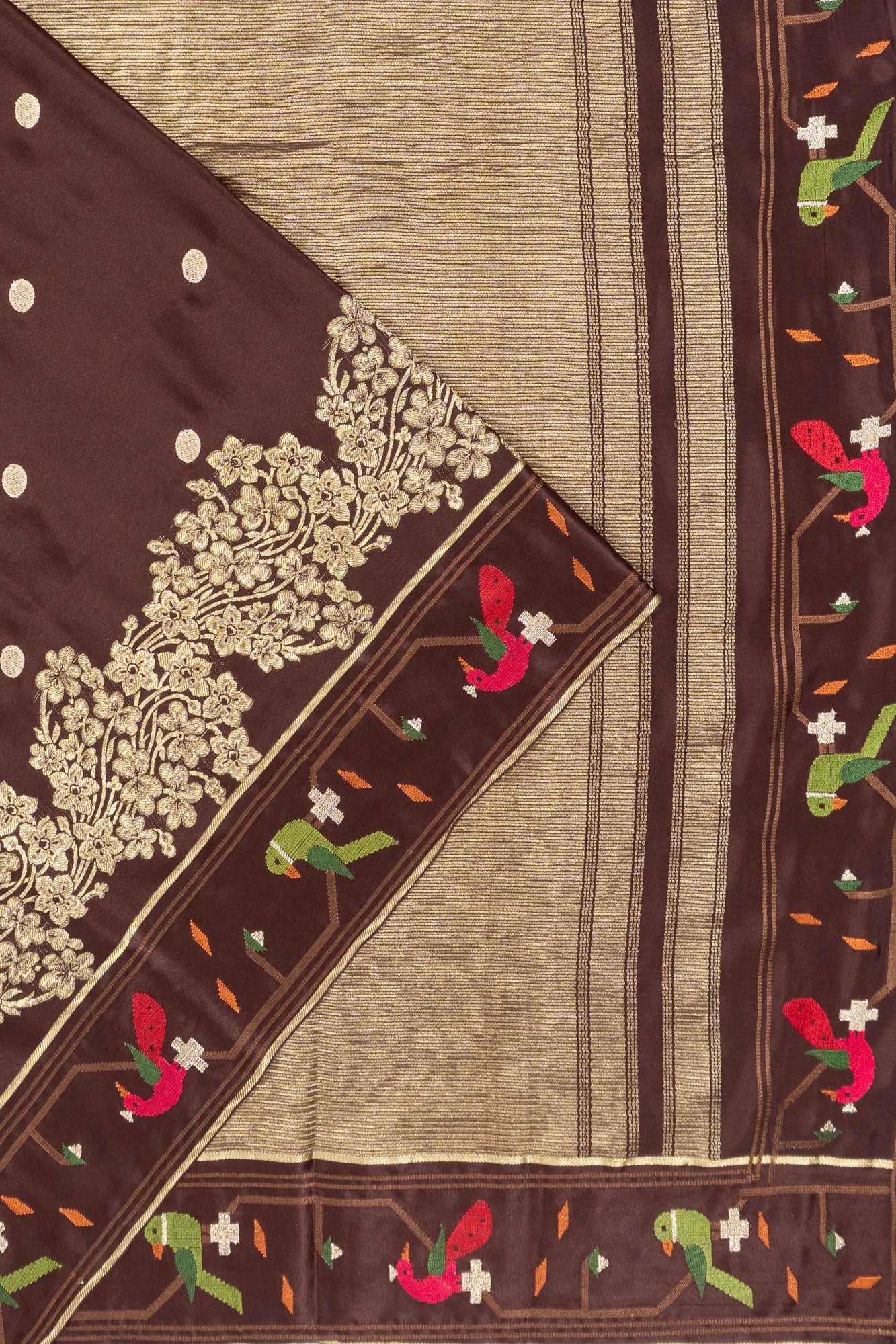 Crepe Georgette Butta Brown Saree With Embroidery Border