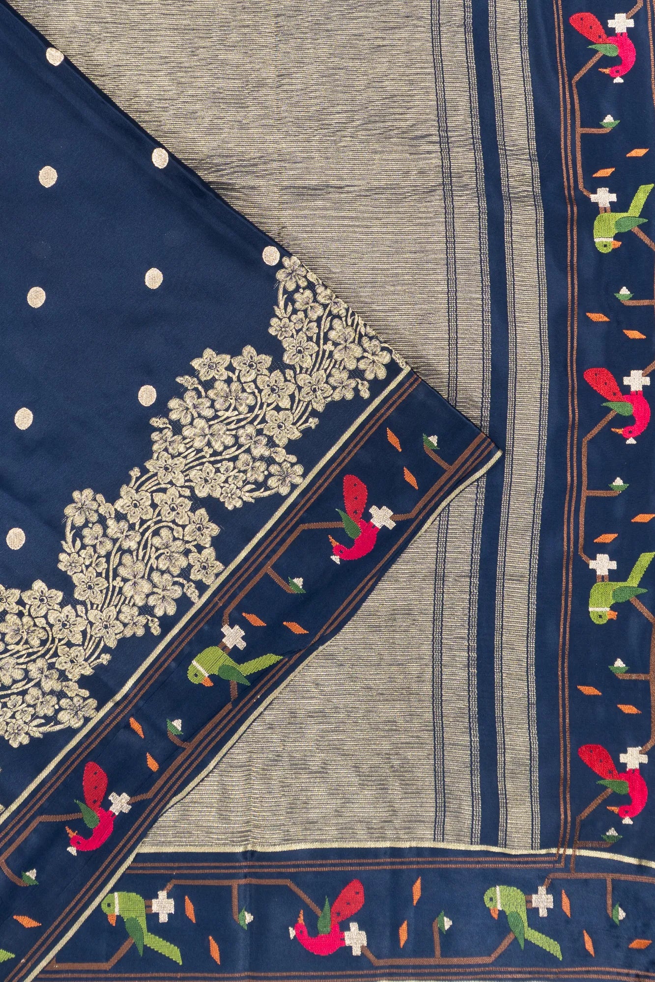 Crepe Georgette Butta Blue Saree With Embroidery Border