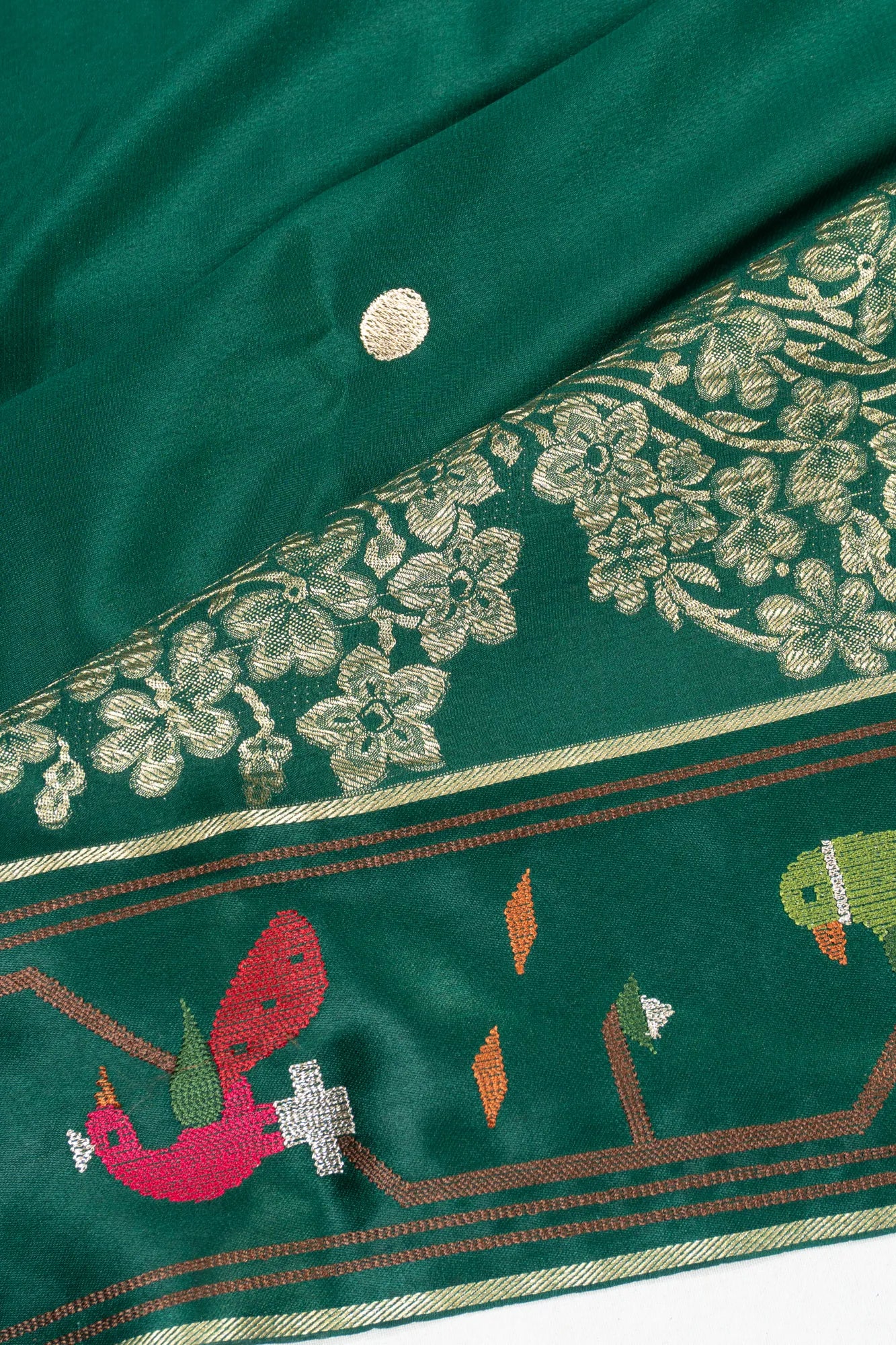 Crepe Georgette Butta Green Saree With Embroidery Border