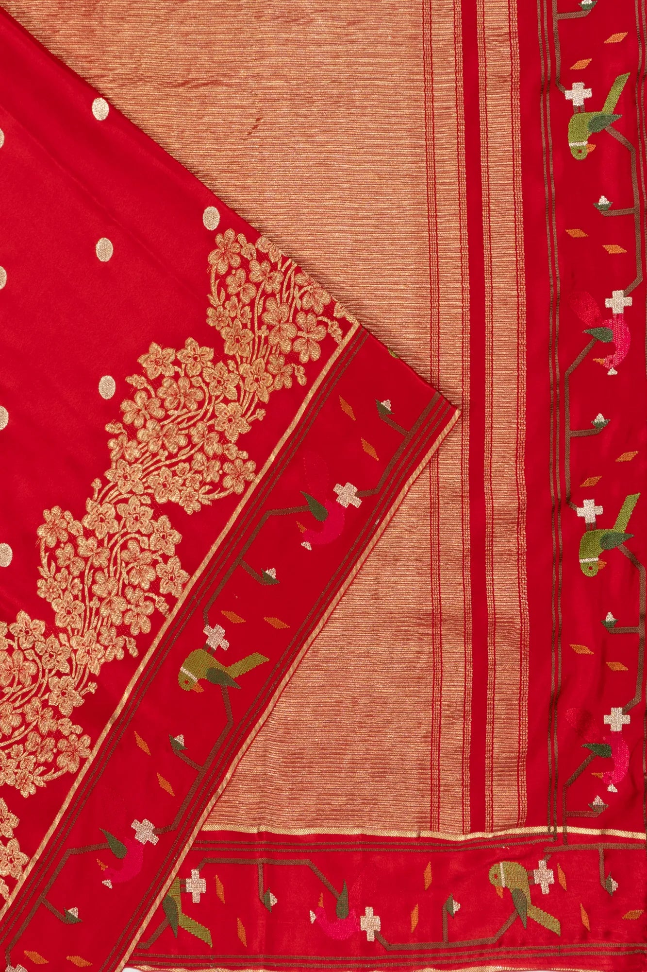 Crepe Georgette Butta Red Saree With Embroidery Border