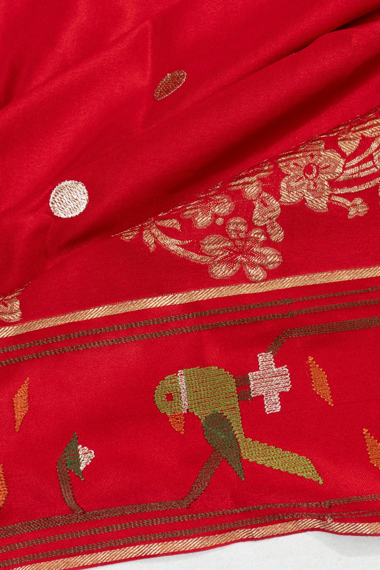 Crepe Georgette Butta Red Saree With Embroidery Border