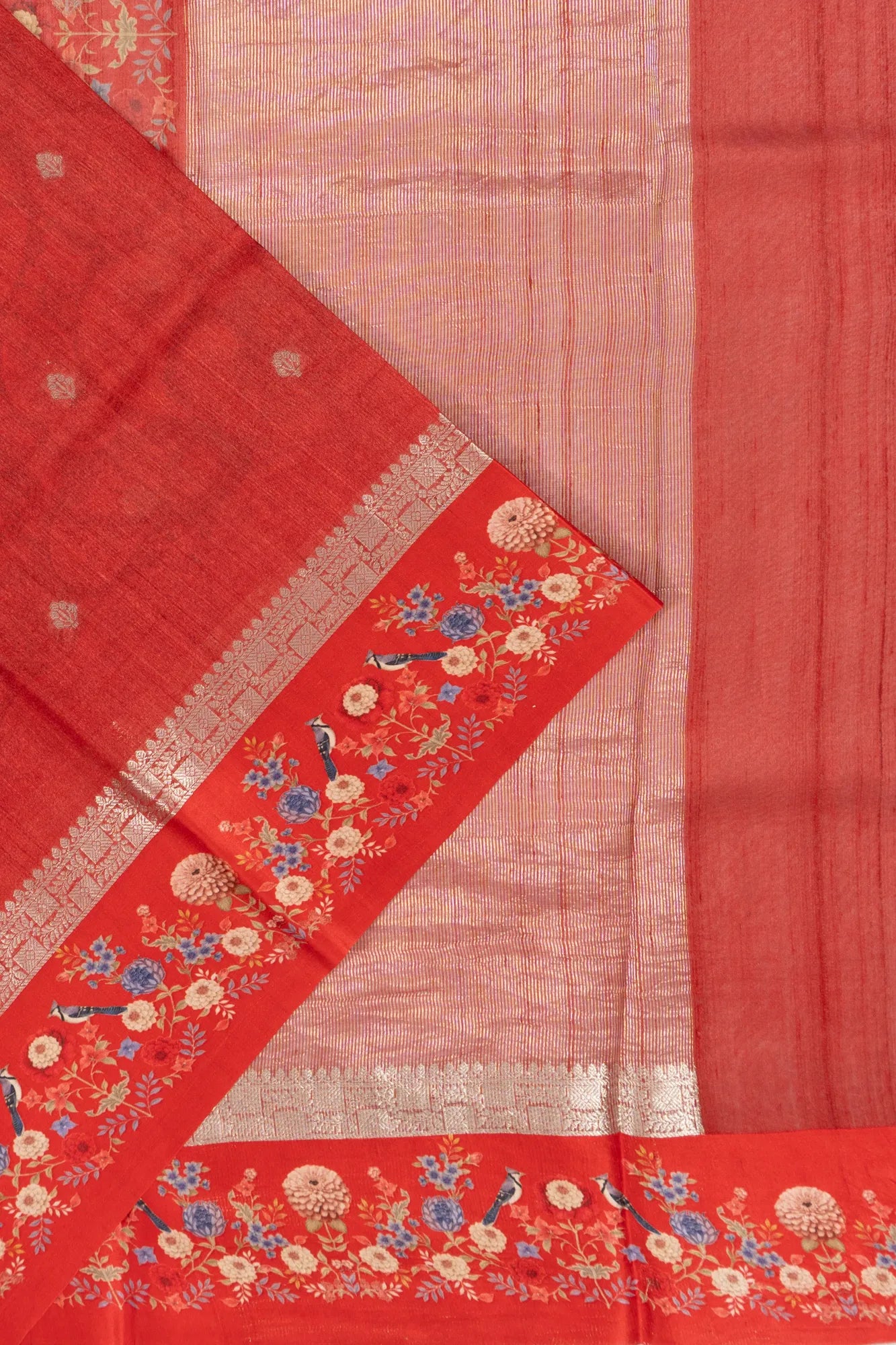 Tussar Butta Red Saree With Printed Border