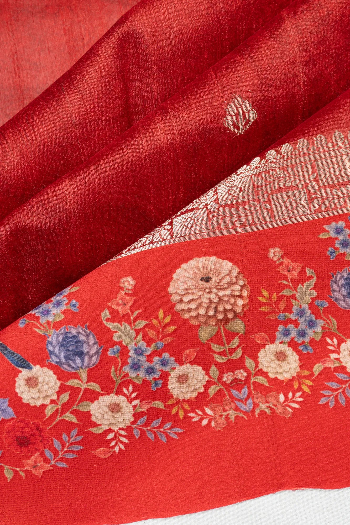 Tussar Butta Red Saree With Printed Border