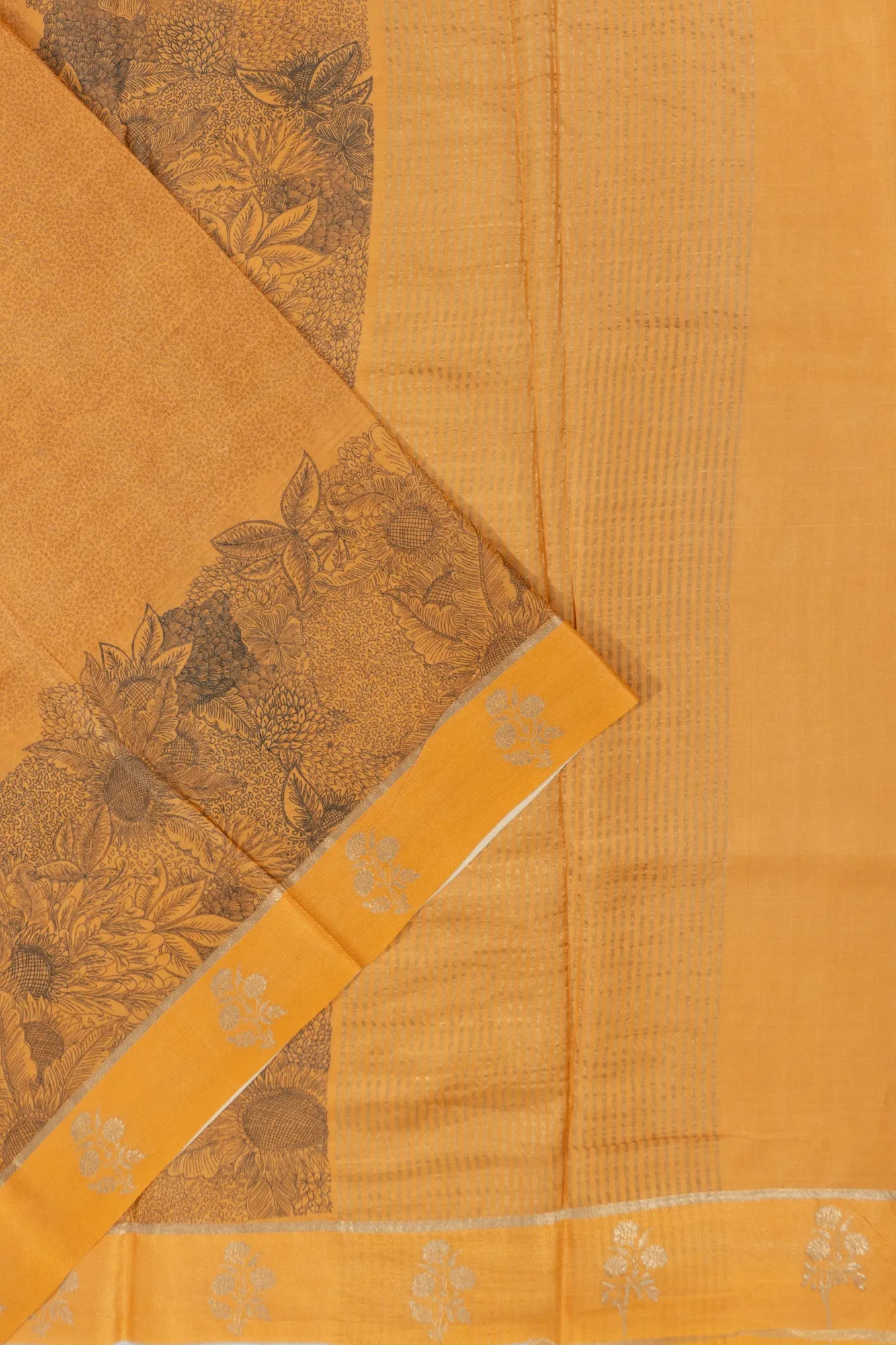 Tussar Floral Printed Mustard Yellow Saree