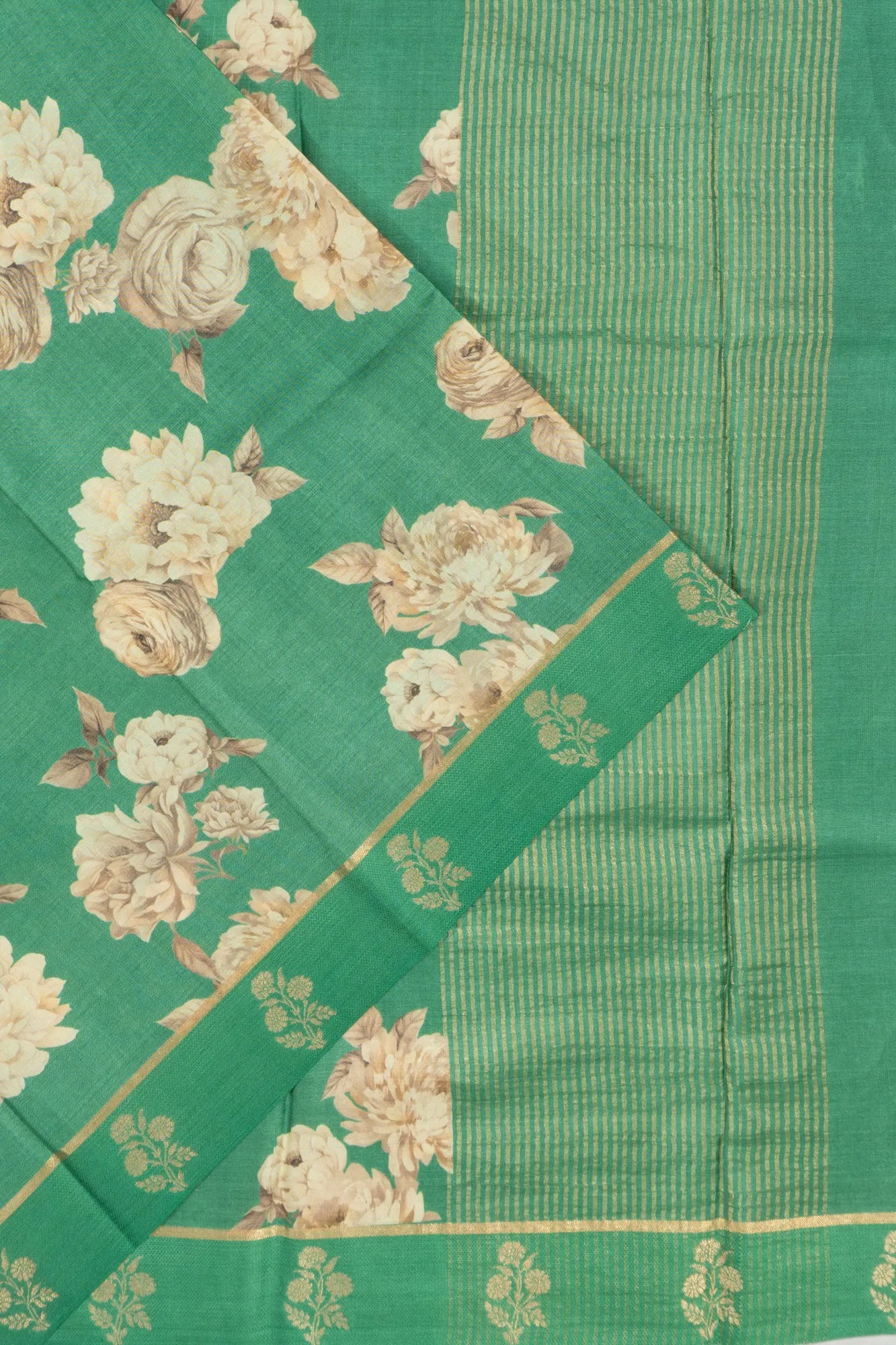 Tussar Floral Printed Green Saree