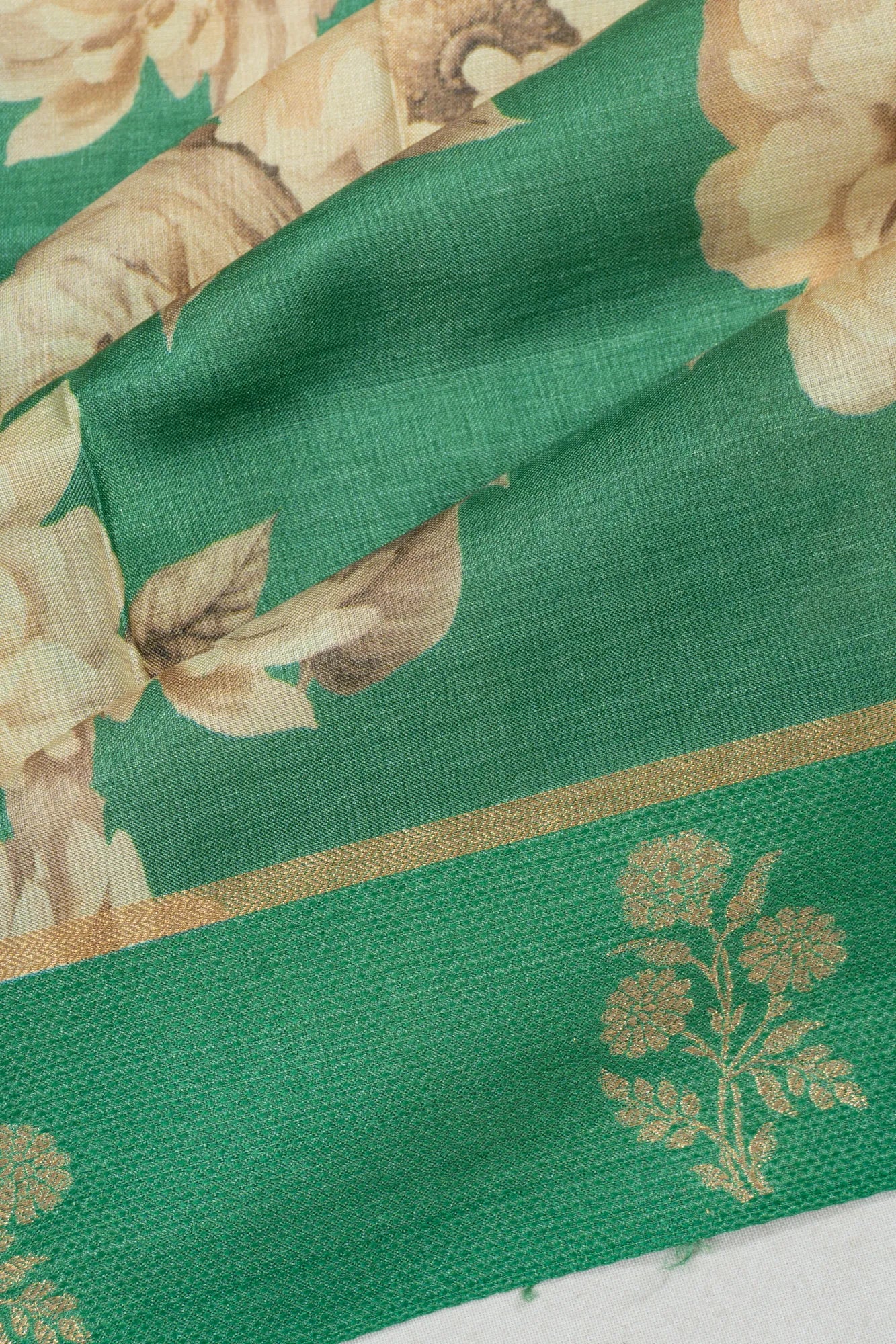 Tussar Floral Printed Green Saree