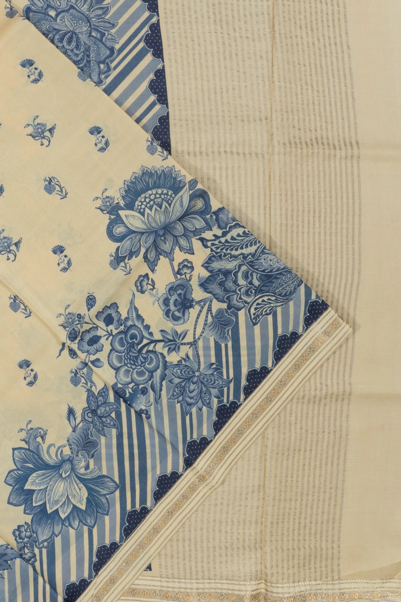 Tussar Floral Printed White Saree