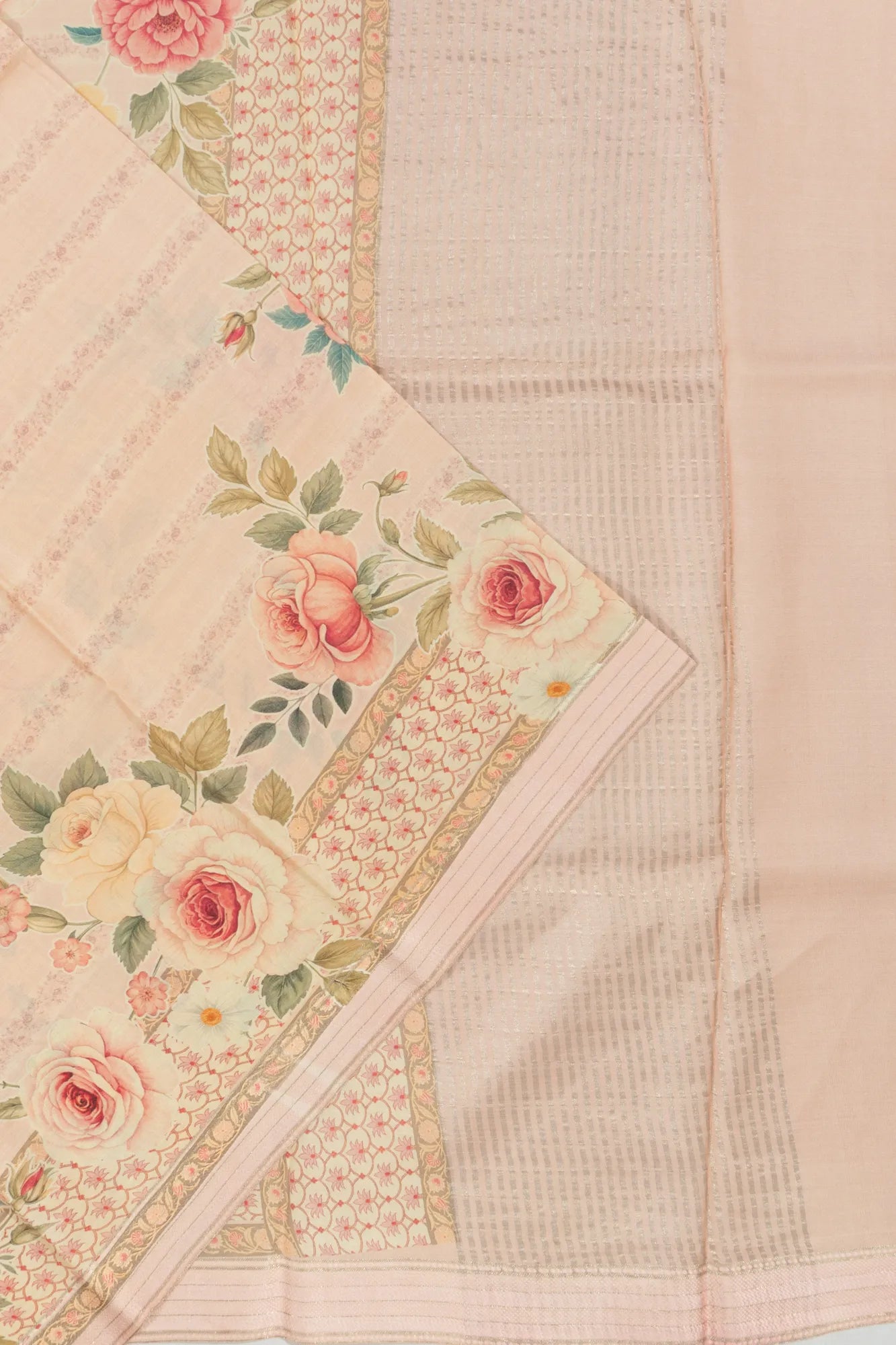 Tussar Floral Printed Peach Saree