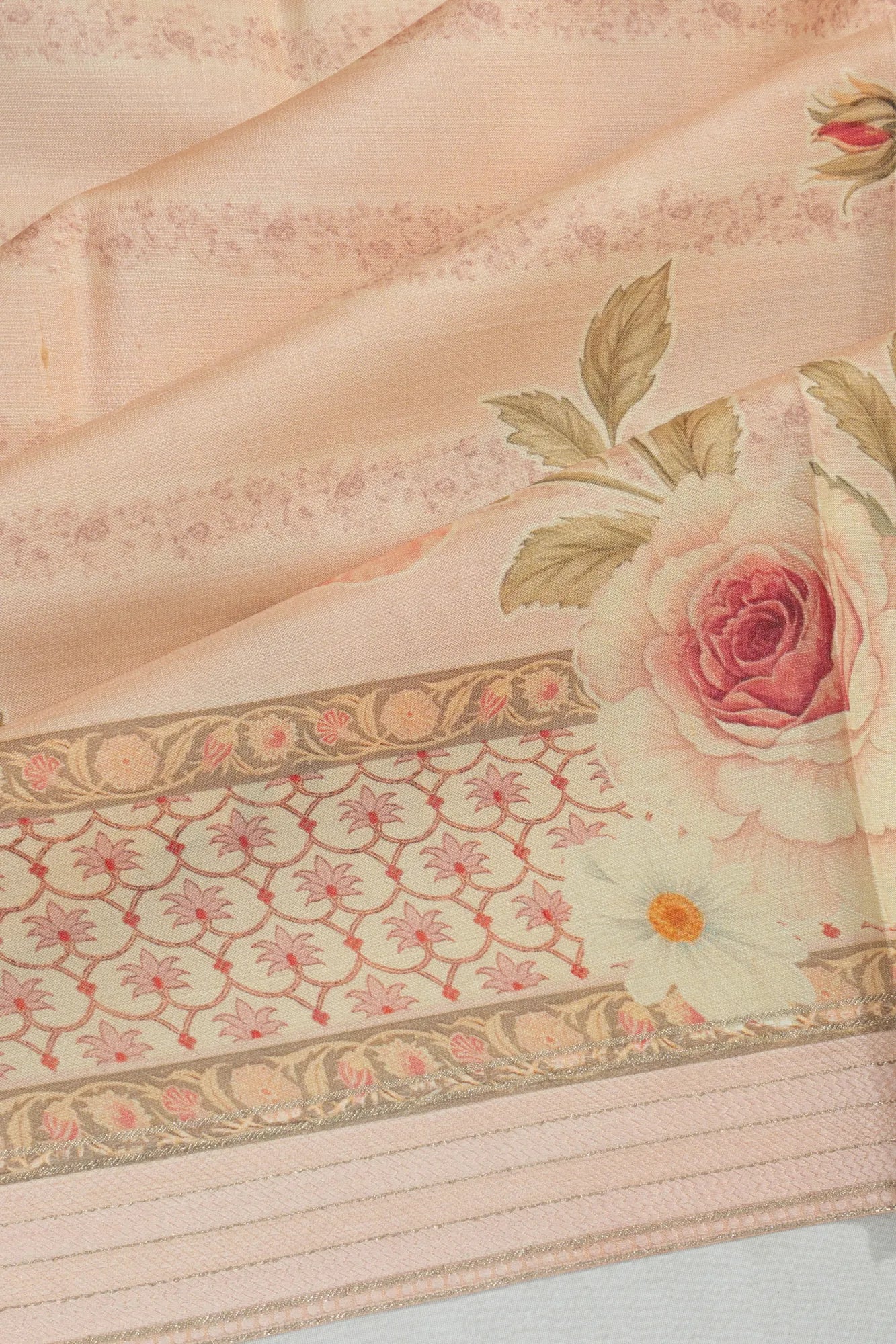 Tussar Floral Printed Peach Saree