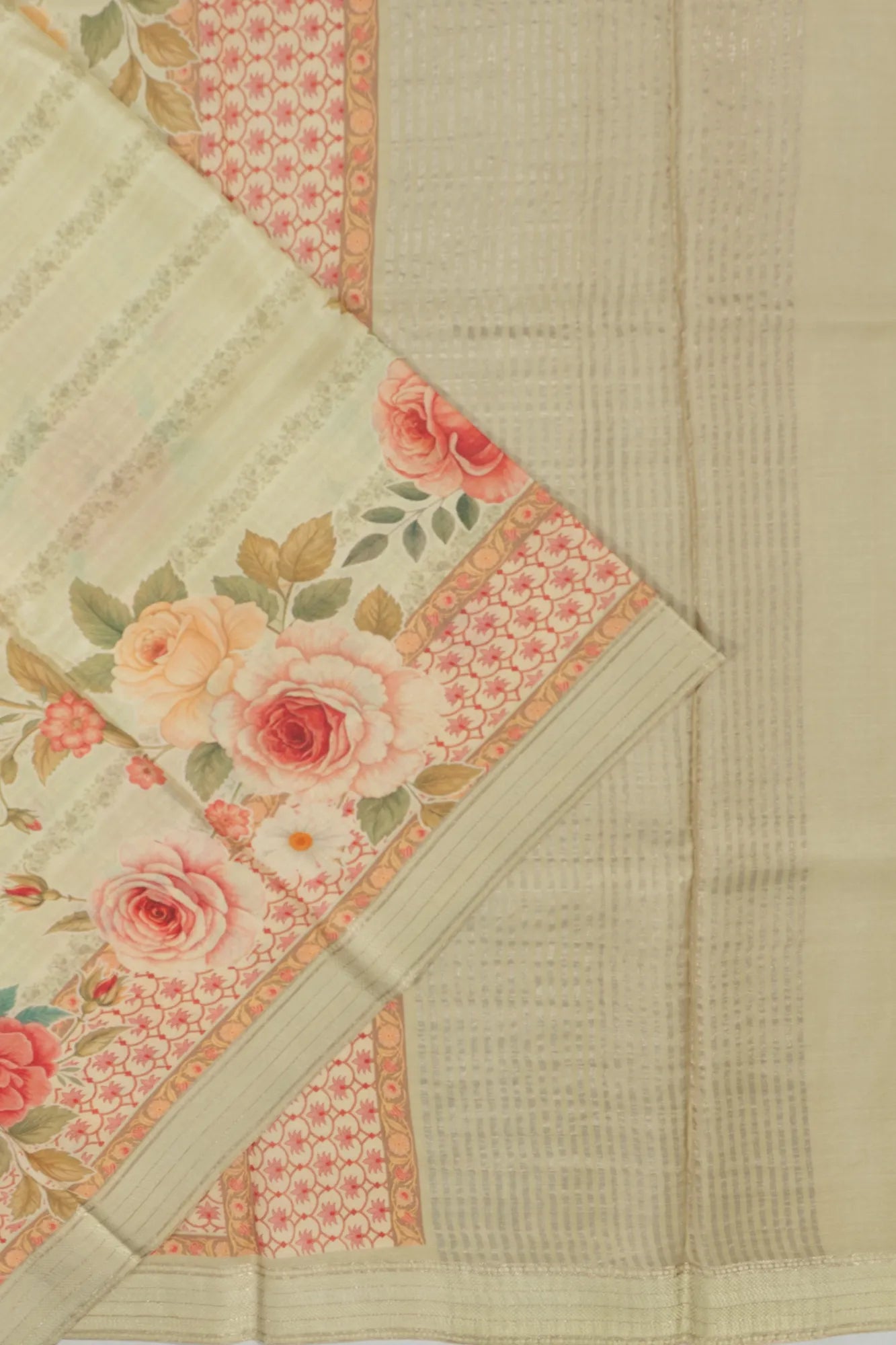 Tussar Floral Printed Pastel Green Saree