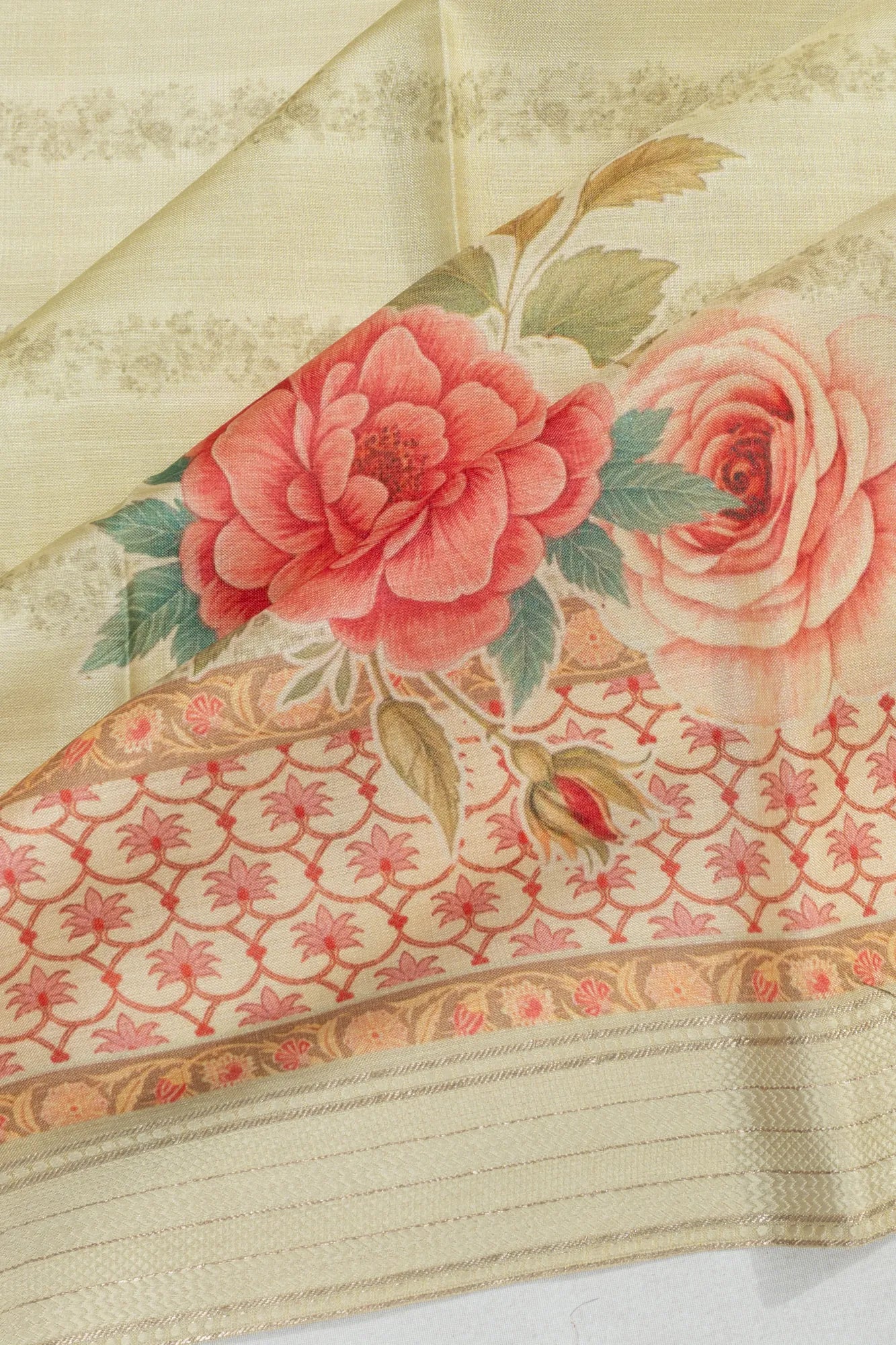 Tussar Floral Printed Pastel Green Saree