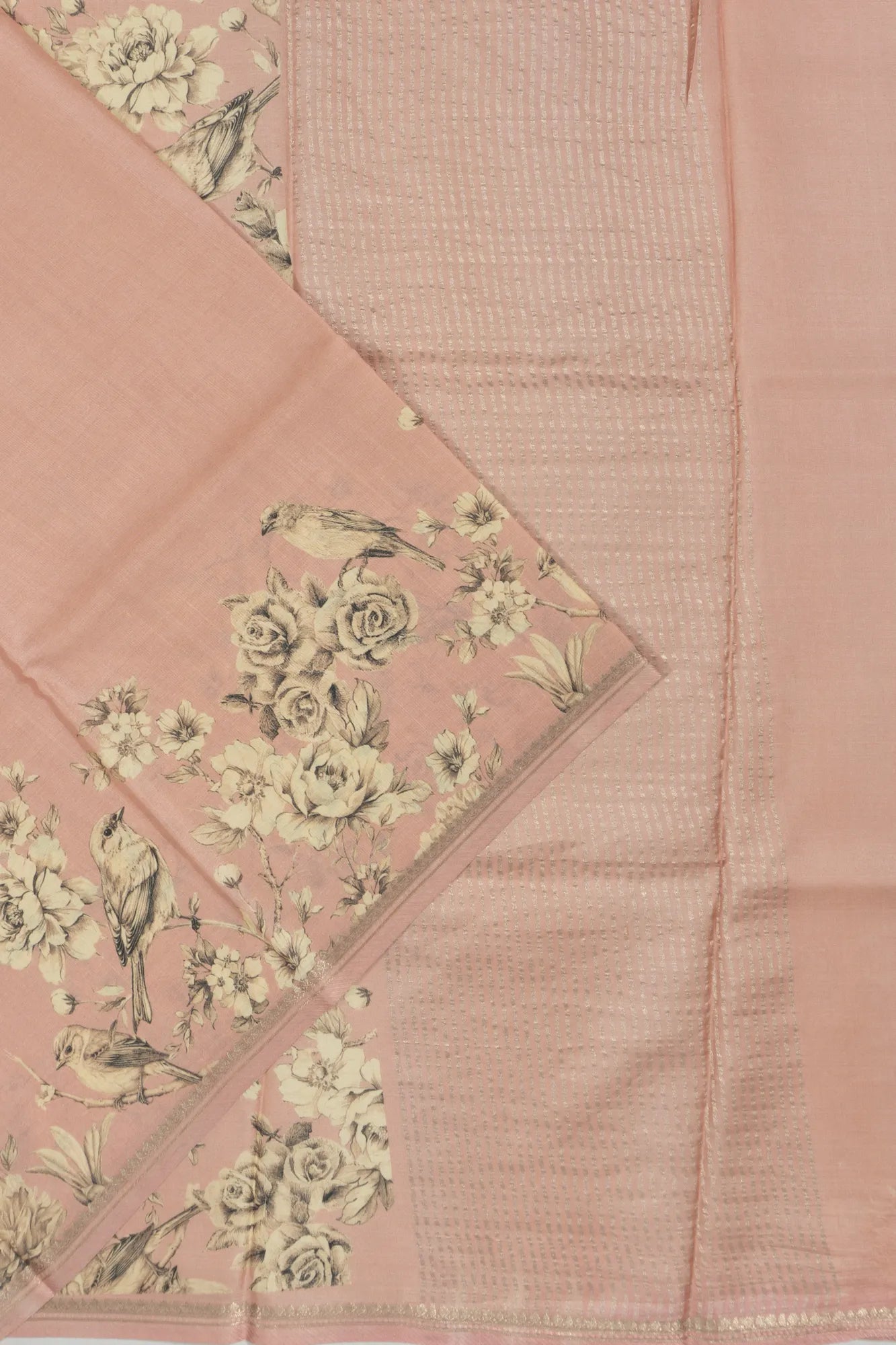 Tussar Plain Peach Saree With Prints