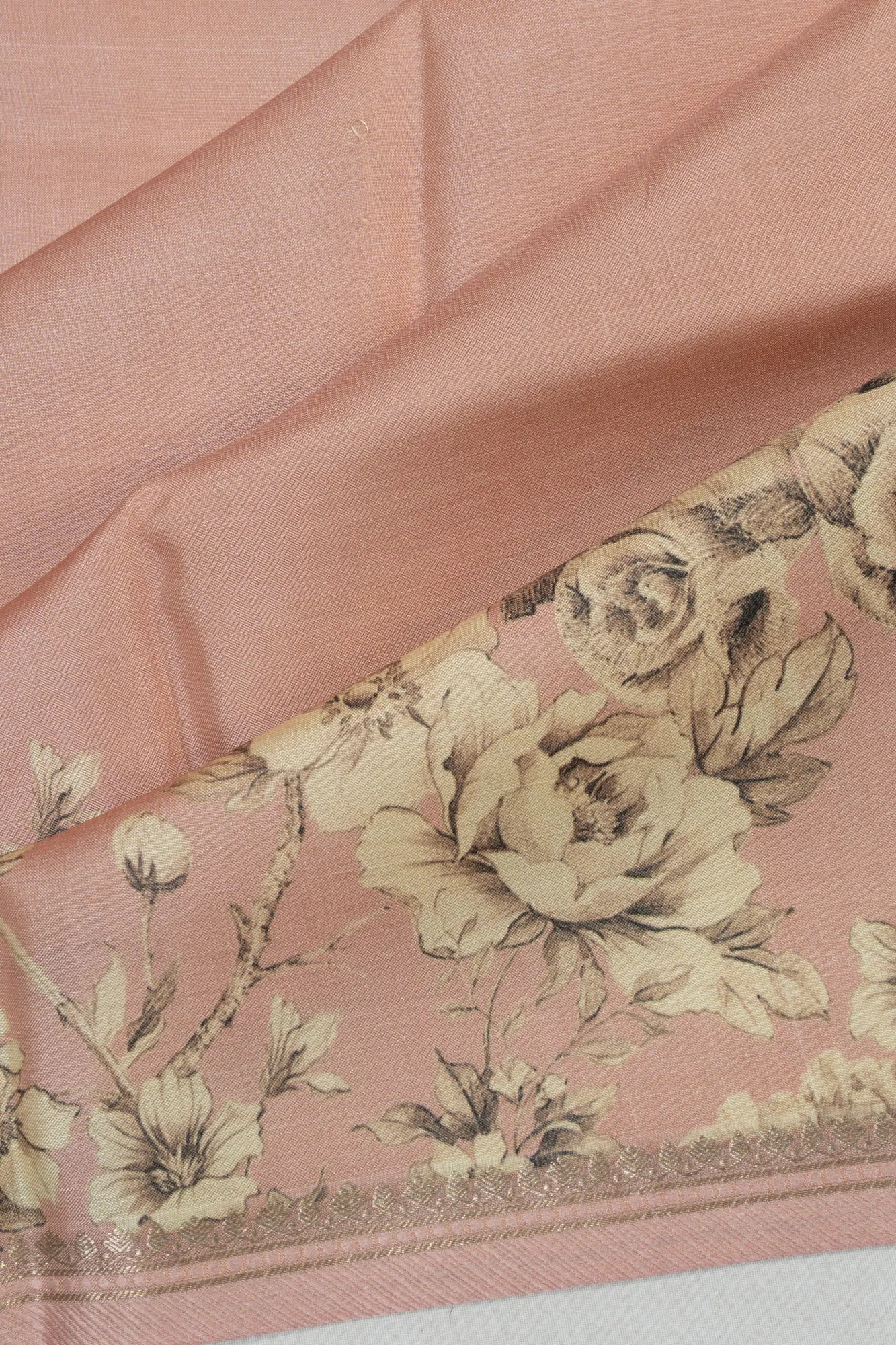 Tussar Plain Peach Saree With Prints